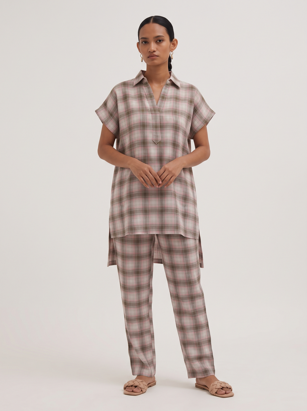 Pink Check Kaftan Top and Pant Co-ord Set