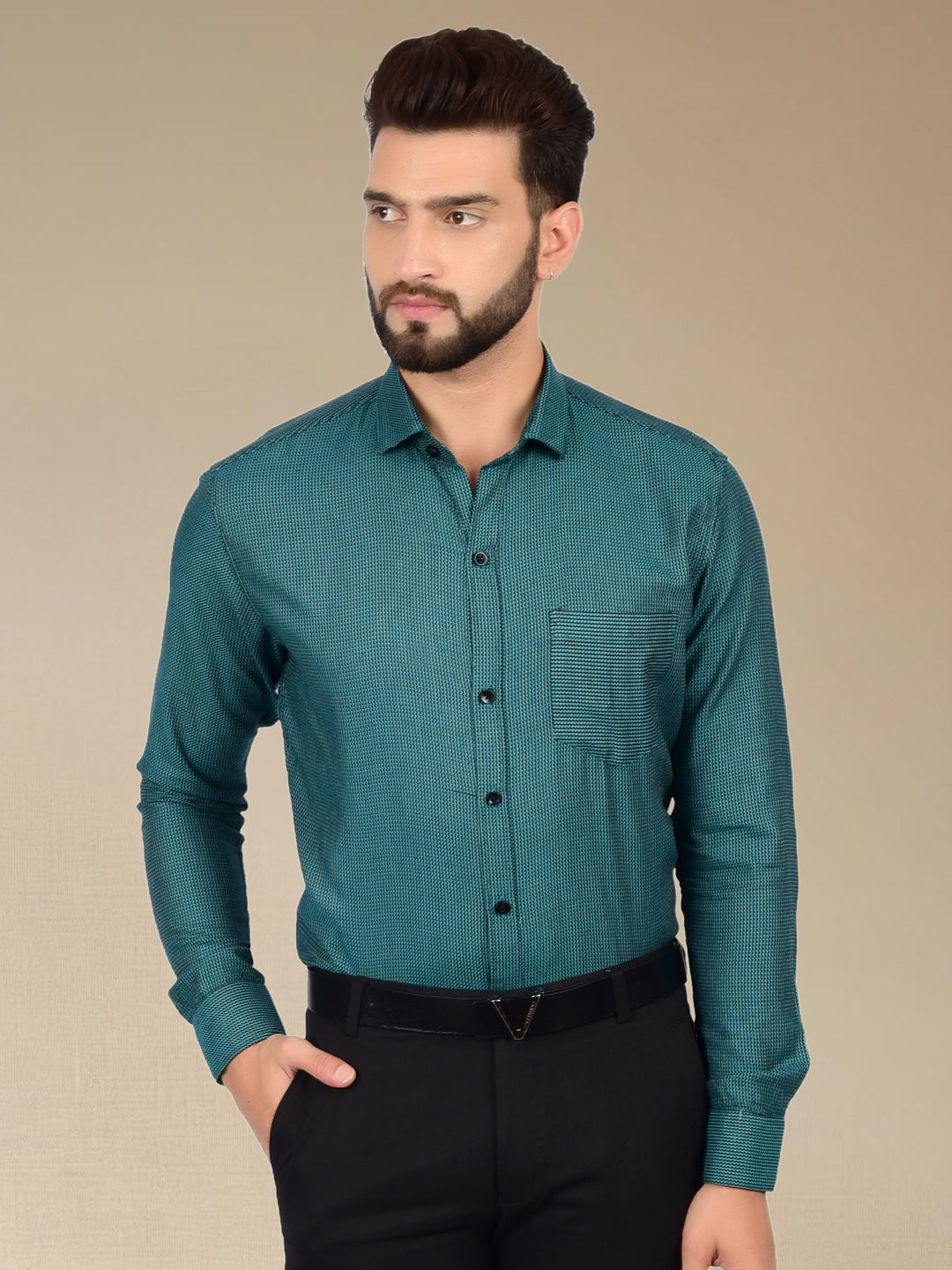 Classy Textured Emerald Green Shirt