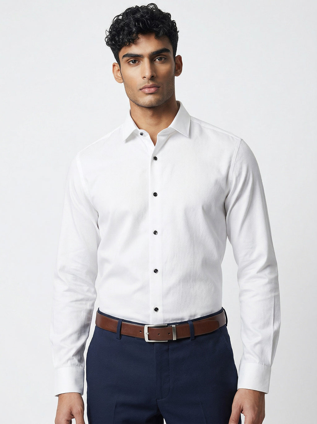 Self Textured White Formal Shirt