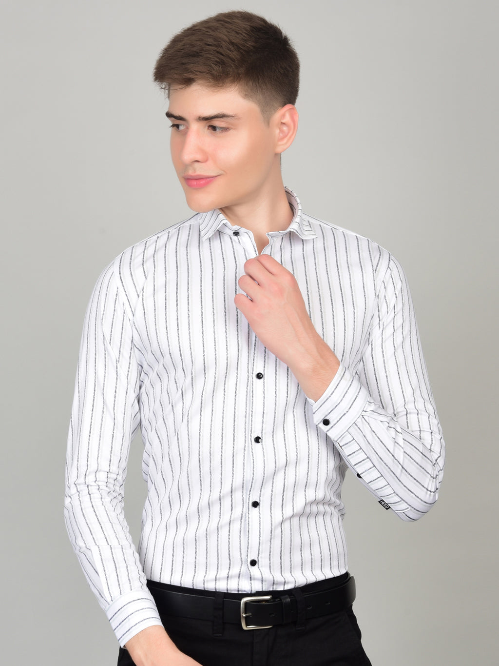 Sleek Stripe Elegance White Shirt