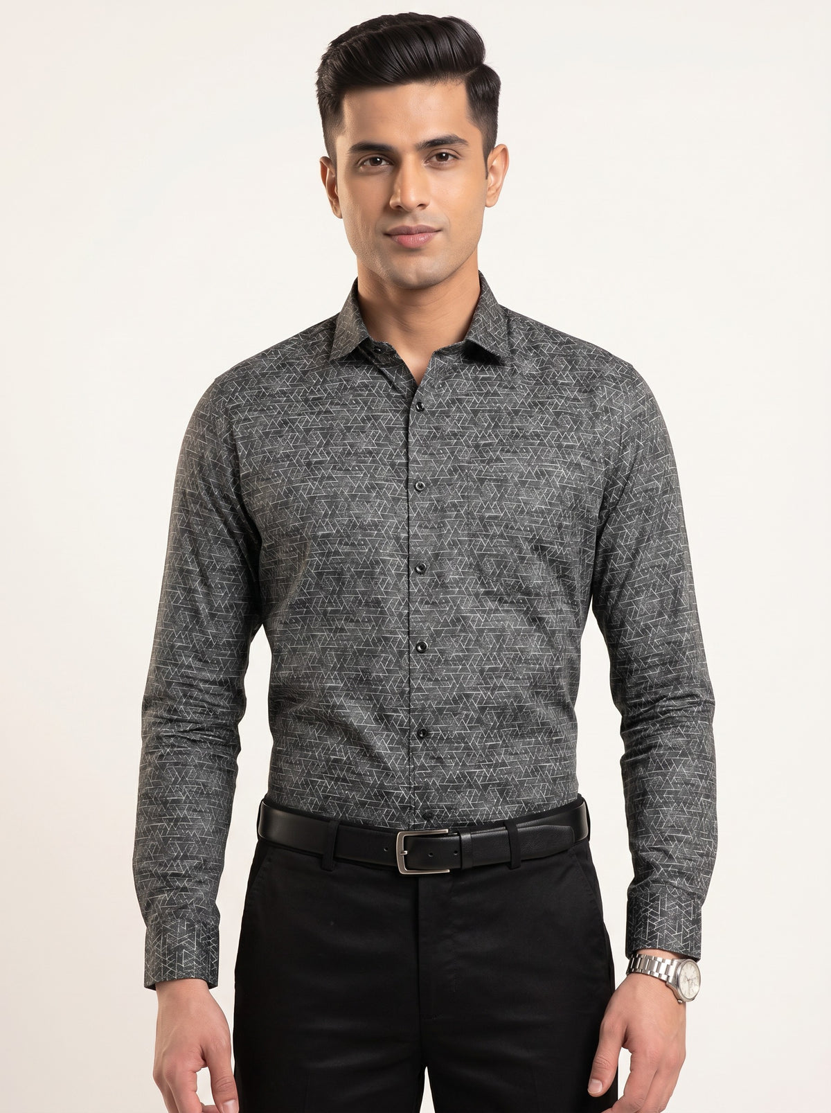 Luxe Geometric Print Grey Shirt