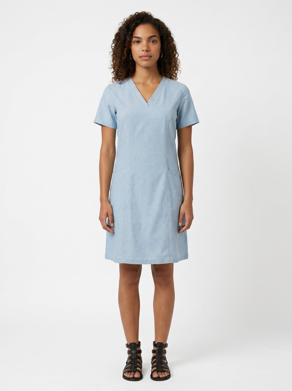 Women V-Neck Denim Tunic