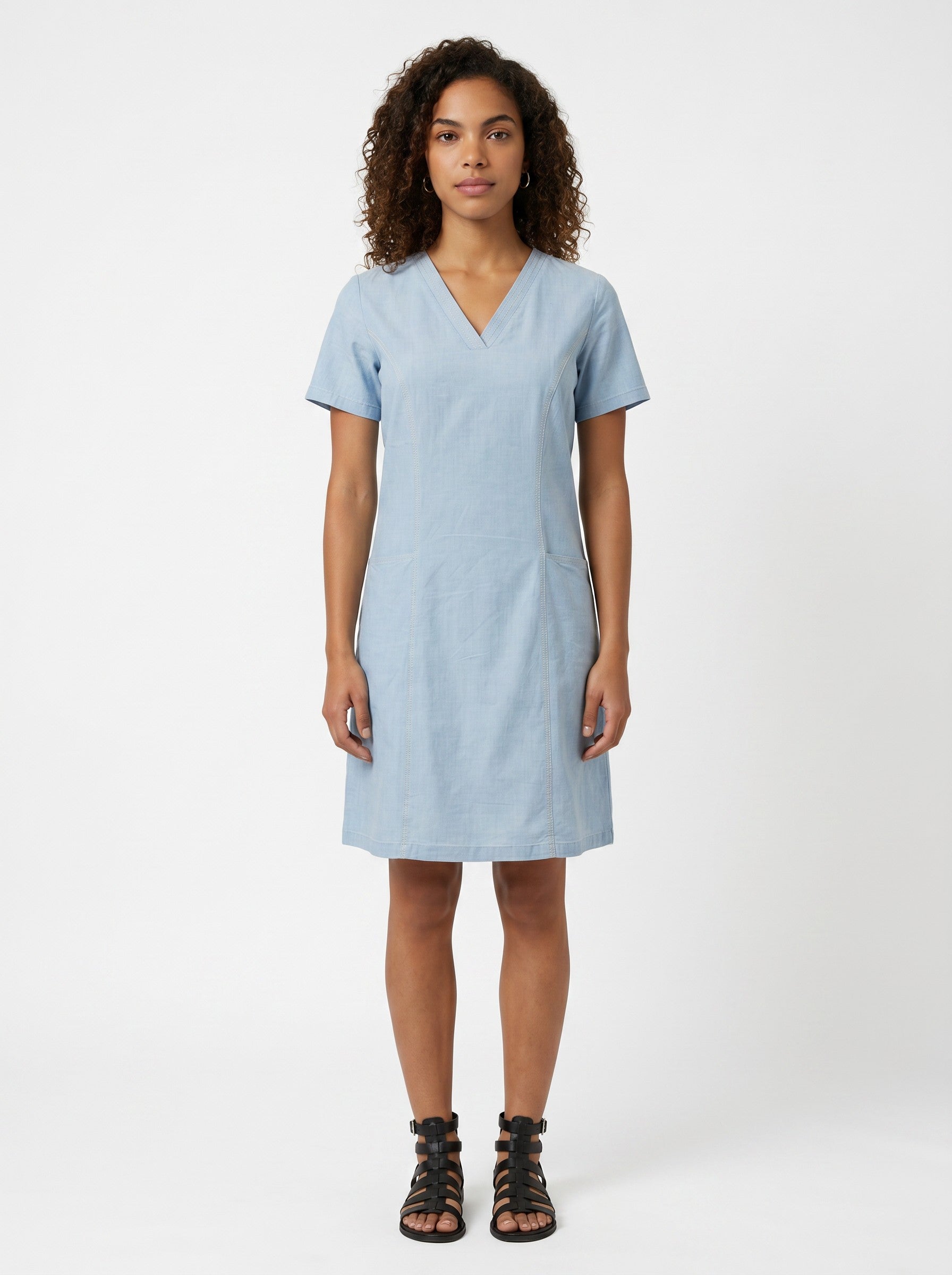 Women V-Neck Denim Tunic