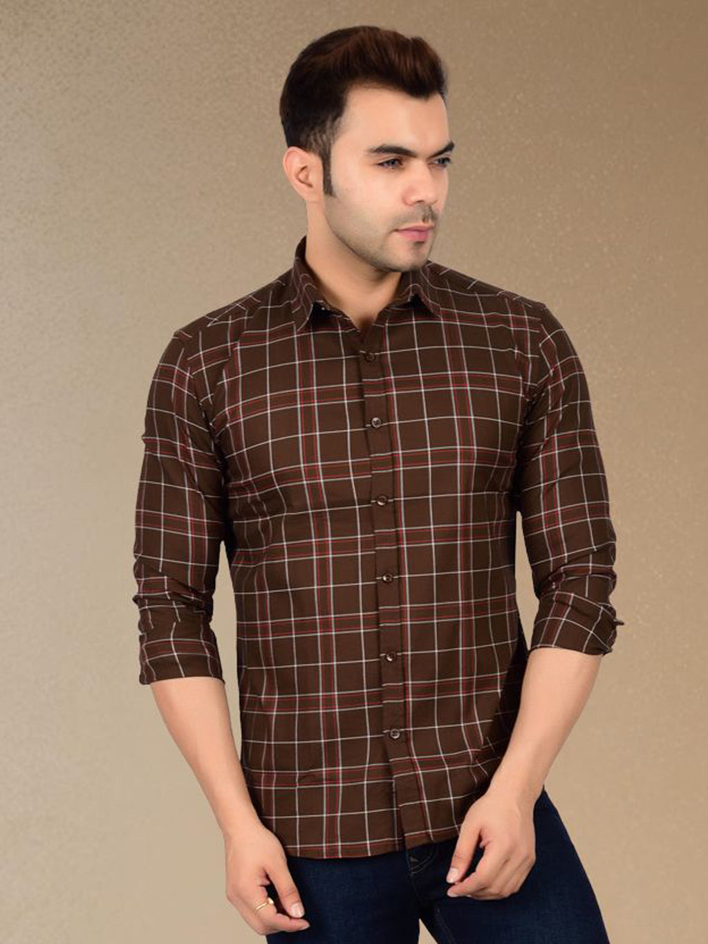 Mocha Brown Plaid Check Shirt