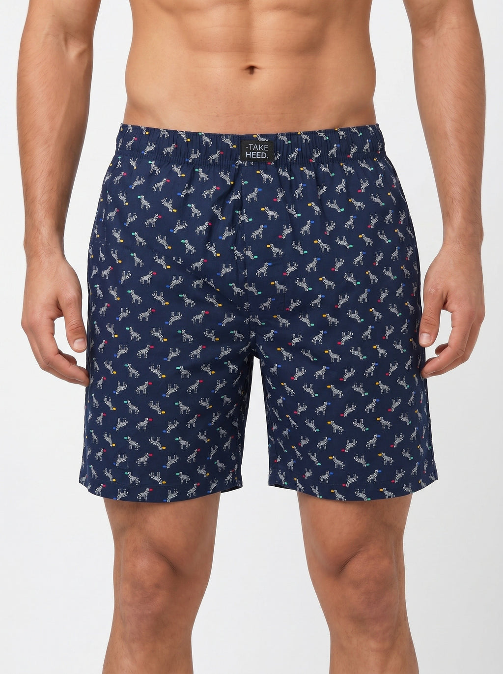 Navy Blue Zebra Printed Boxer Shorts