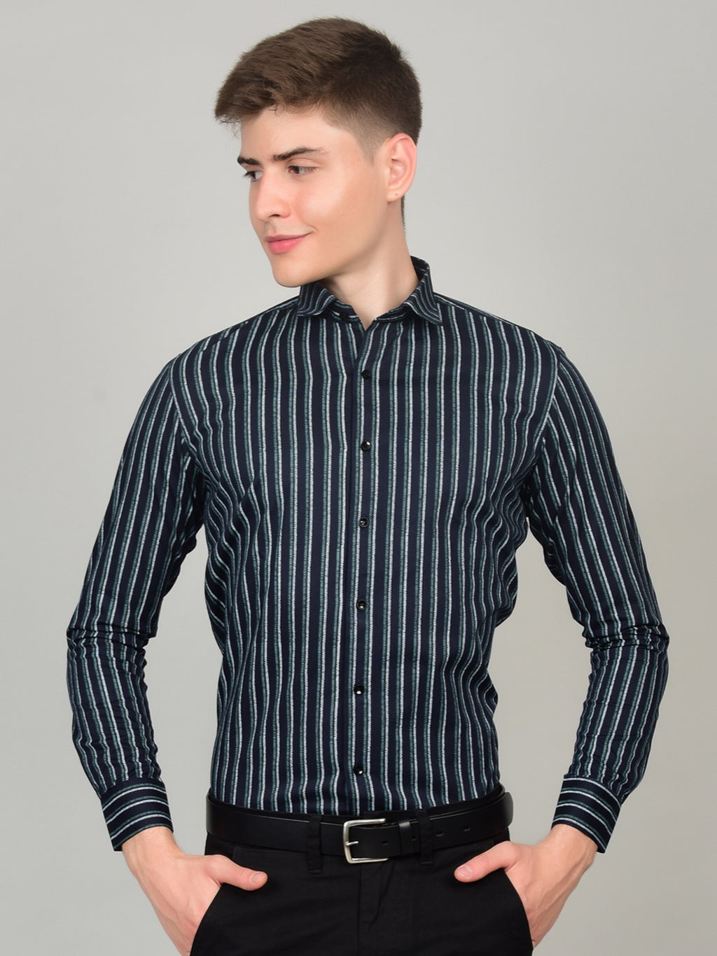Sleek Stripe Elegance Blue Shirt