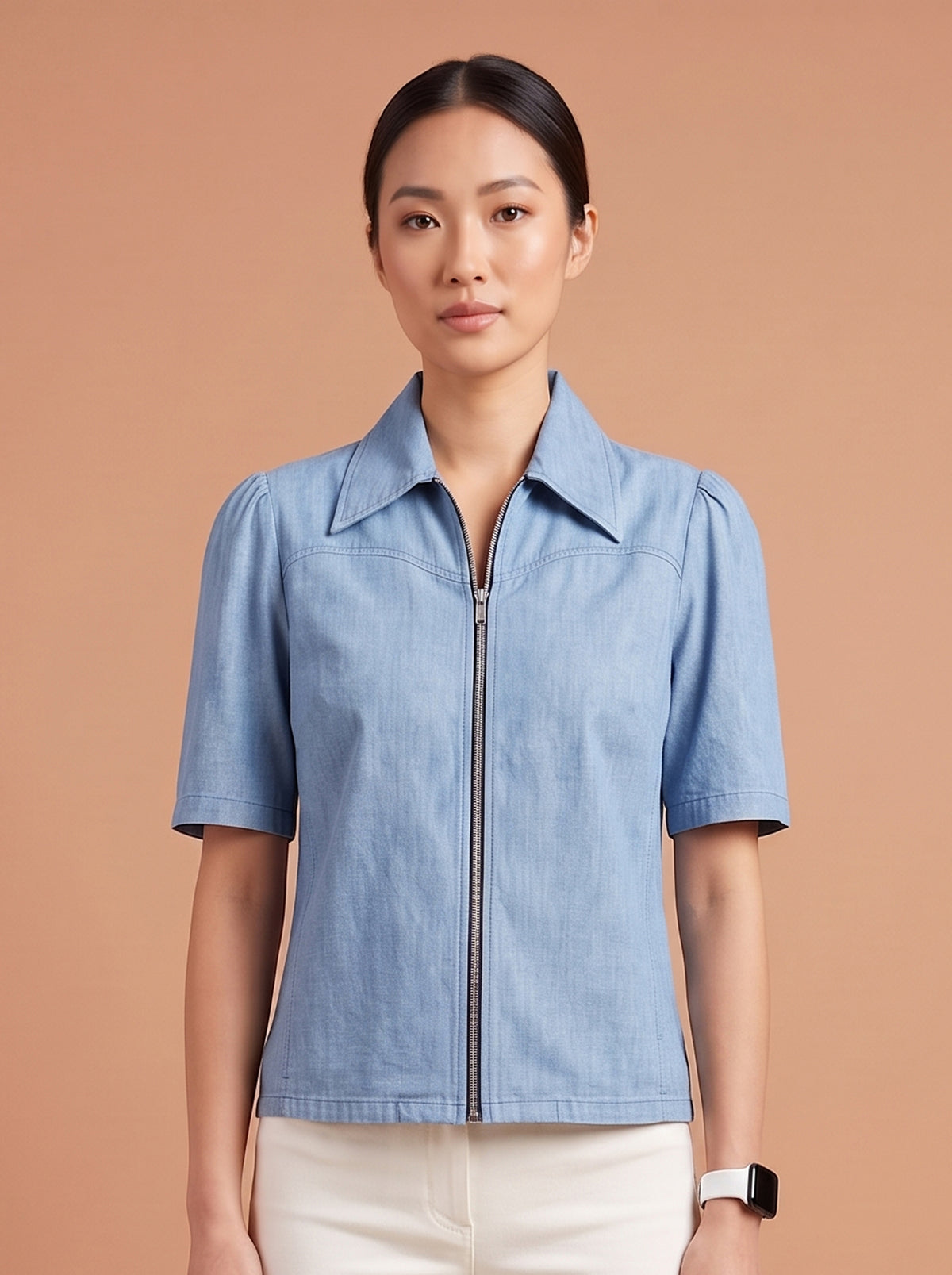 Denim Blue Zip-Up Top