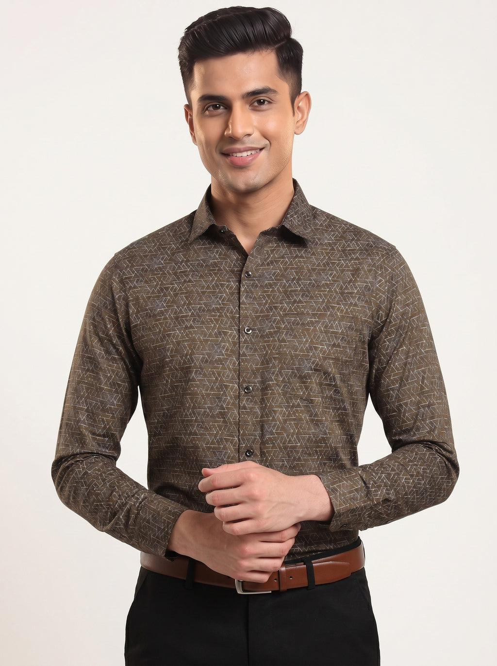 Luxe Geometric Print Brown Shirt