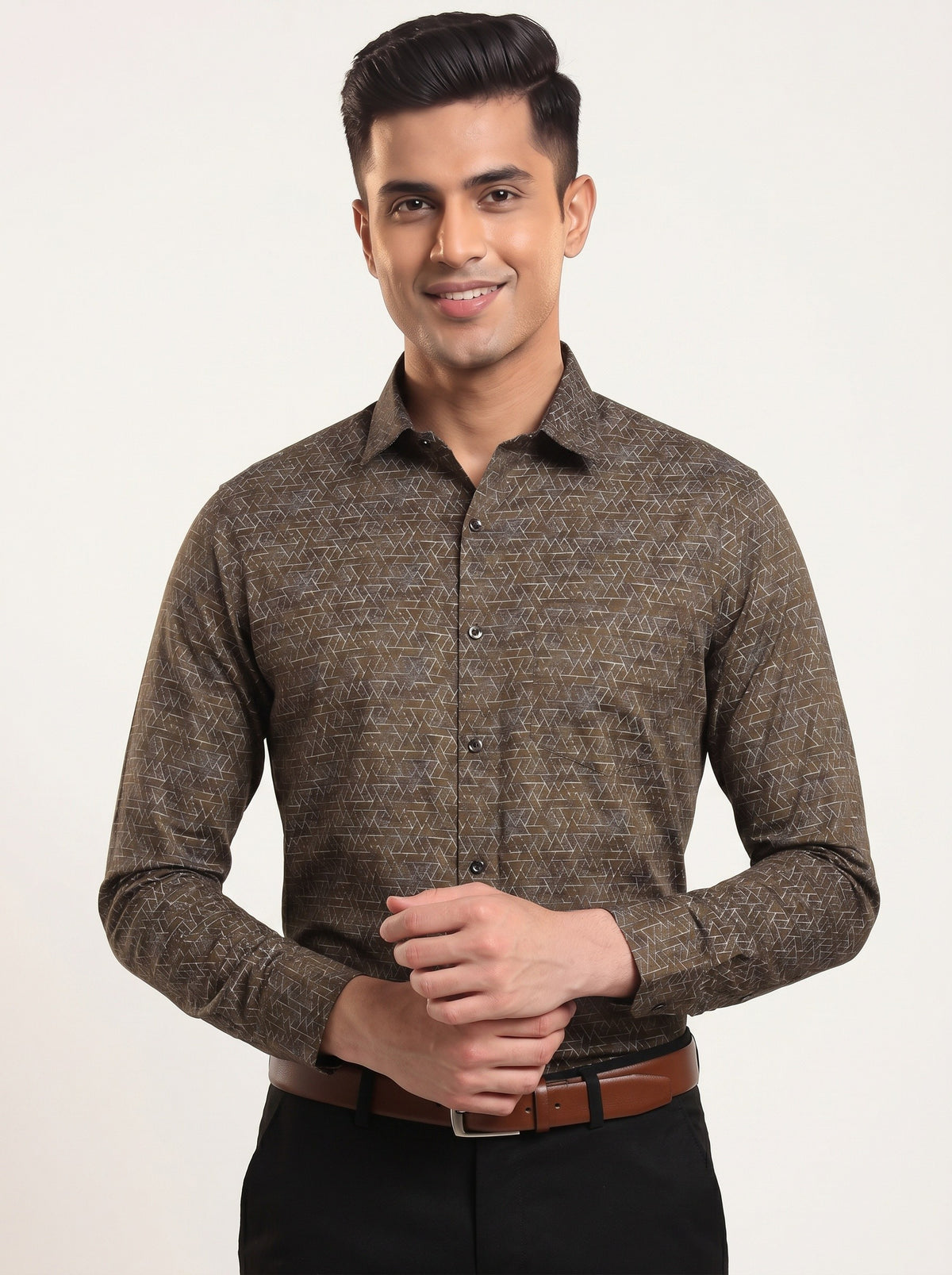 Luxe Geometric Print Brown Shirt
