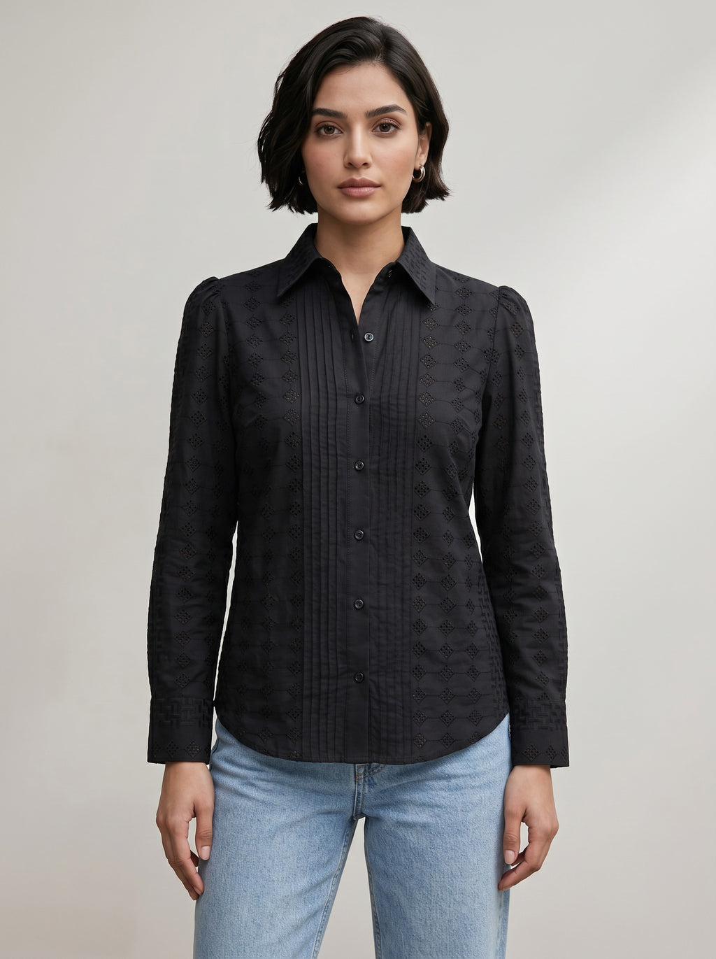 Black Schiffli Cotton Top