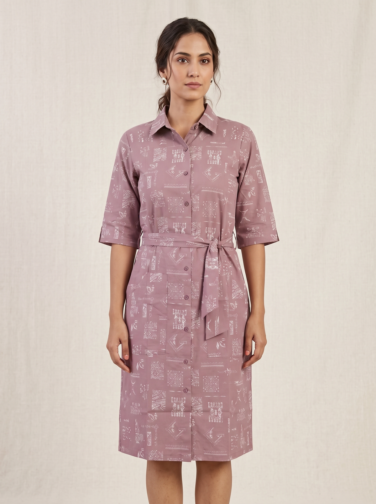 Mauve Printed Shirt Dress