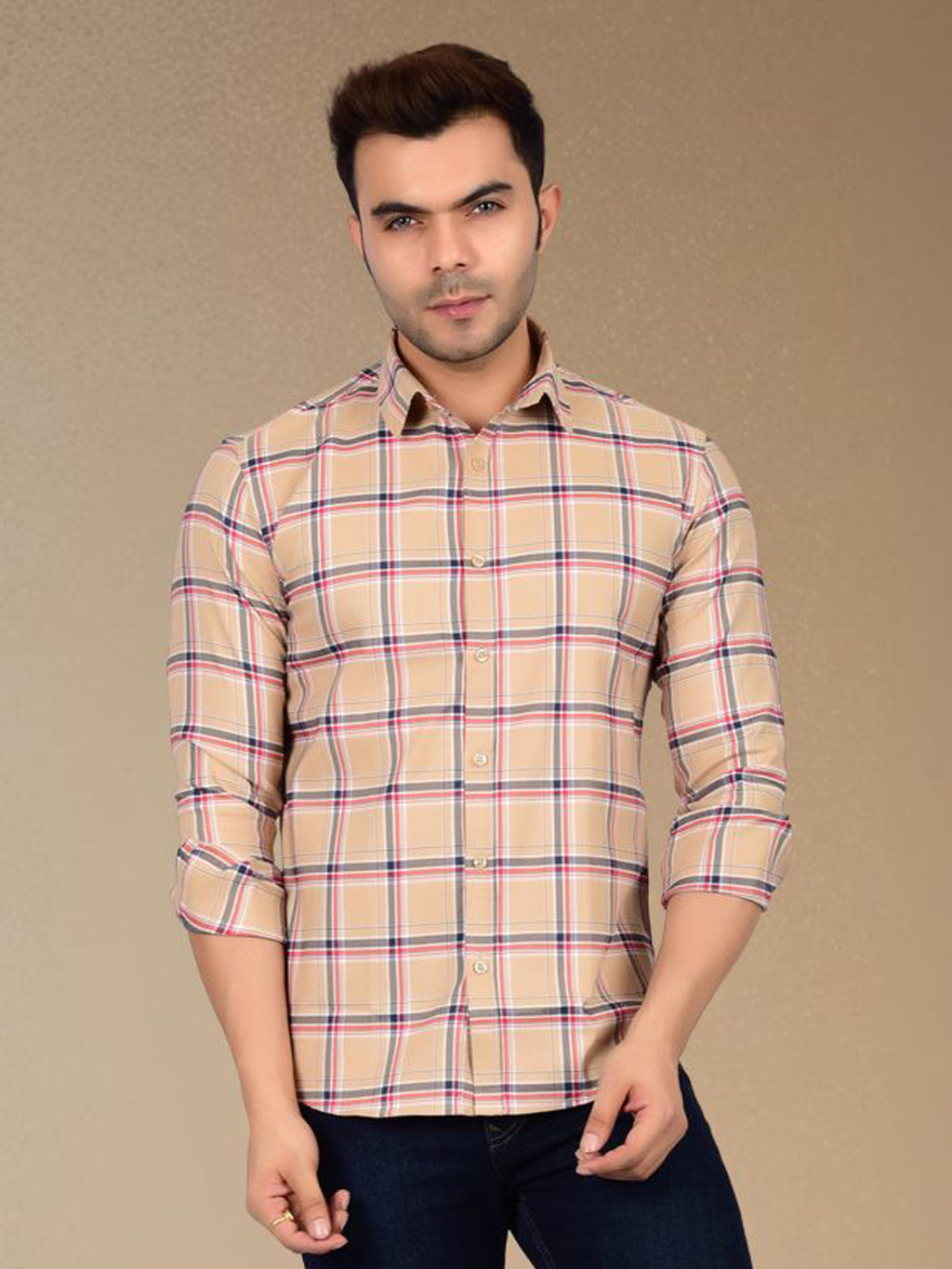 Subtle Beige Plaid Check Shirt