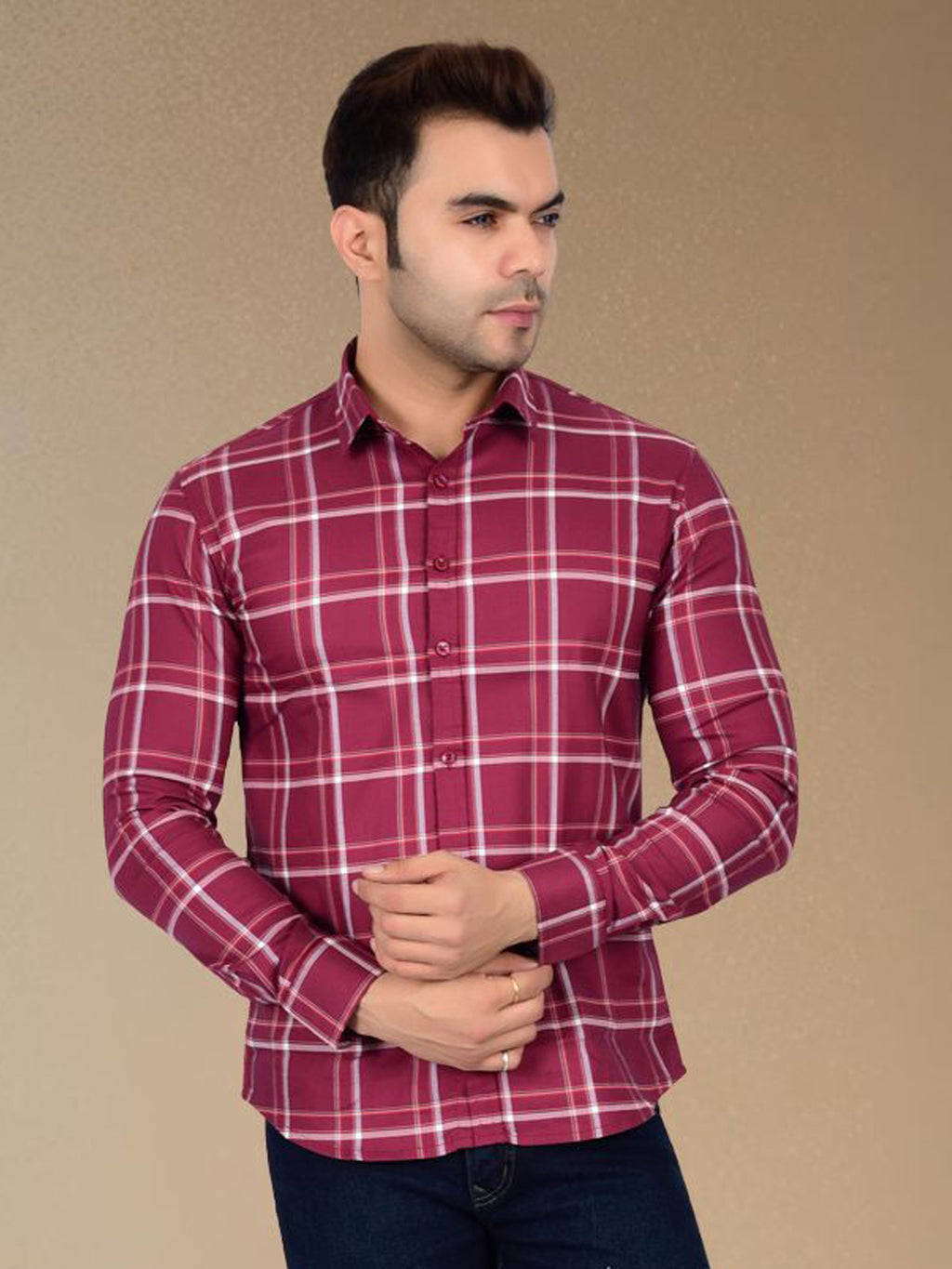 Rich Burgundy Plaid Check Shirt
