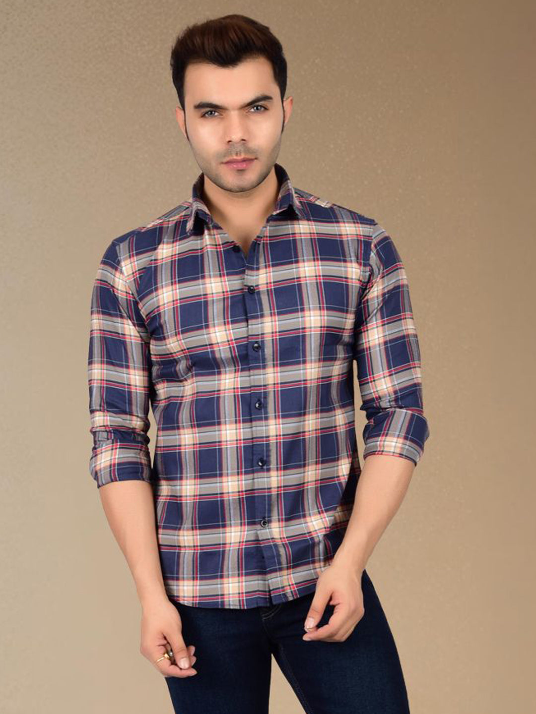 Modern Blue Plaid Check Shirt