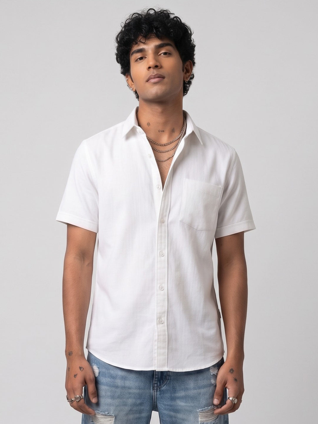 White Half Sleeve Regular Shirt