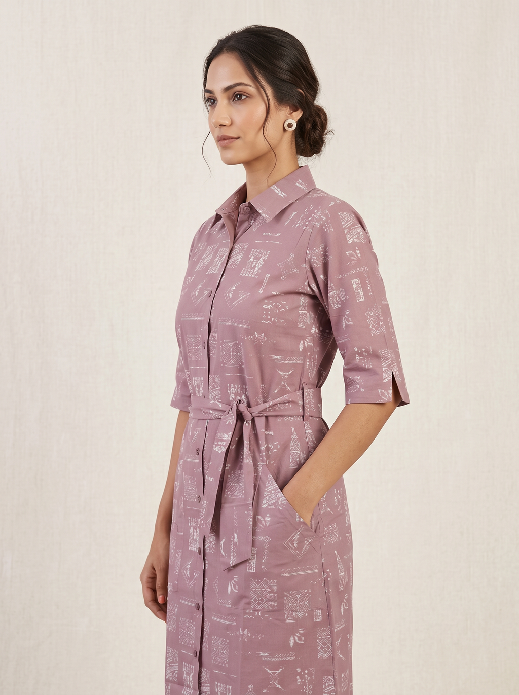 Mauve Printed Shirt Dress