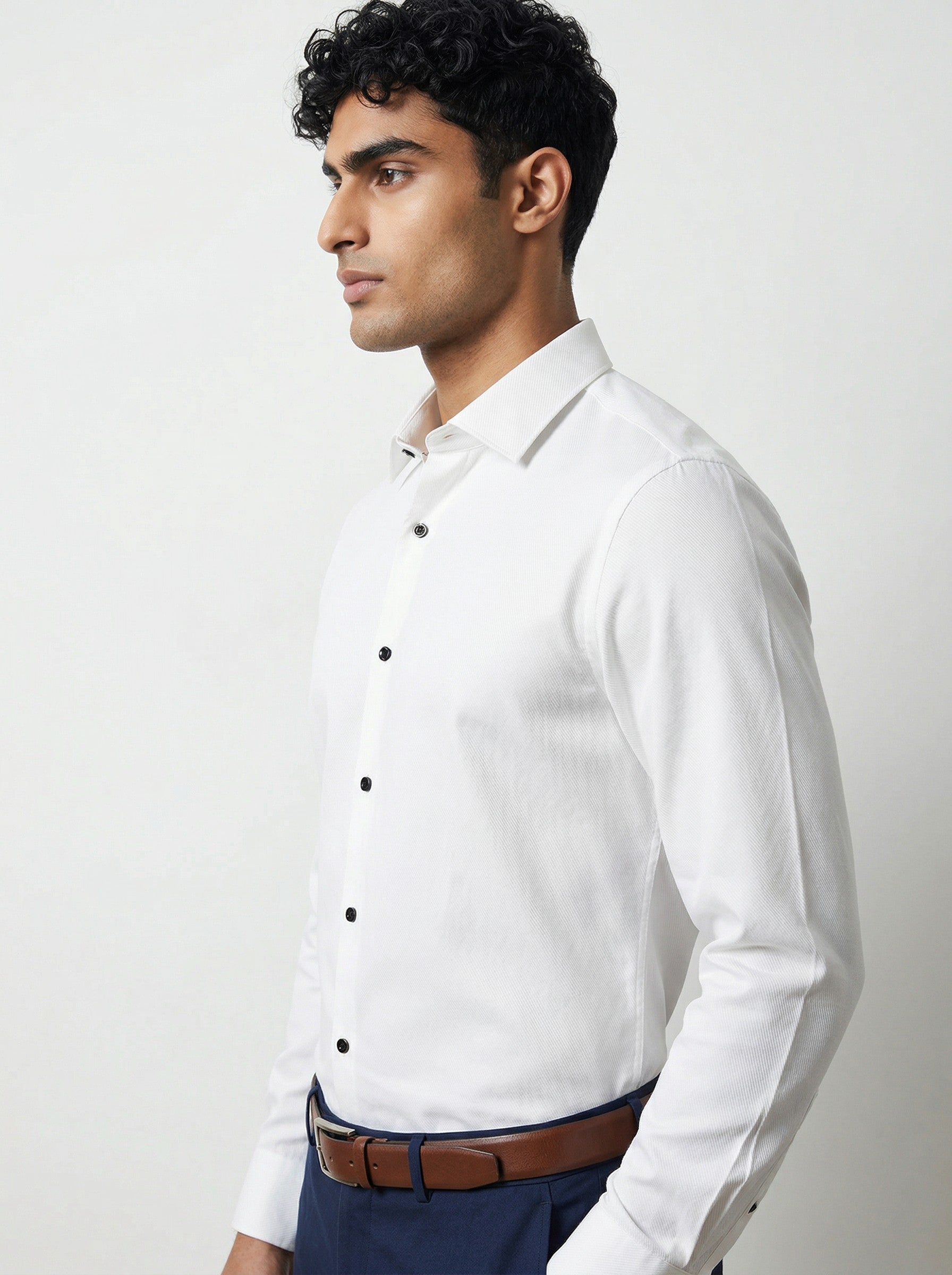 Self Textured White Formal Shirt