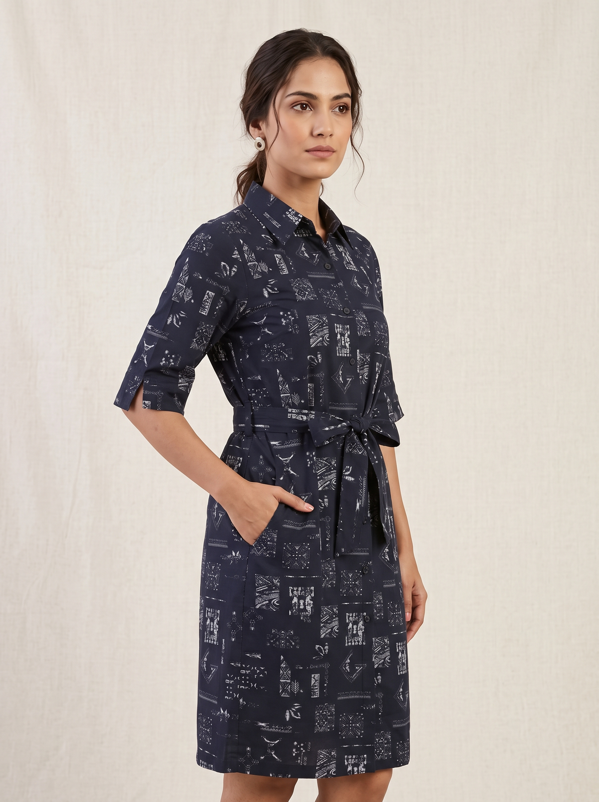 Blackish Blue Printed Shirt Dress
