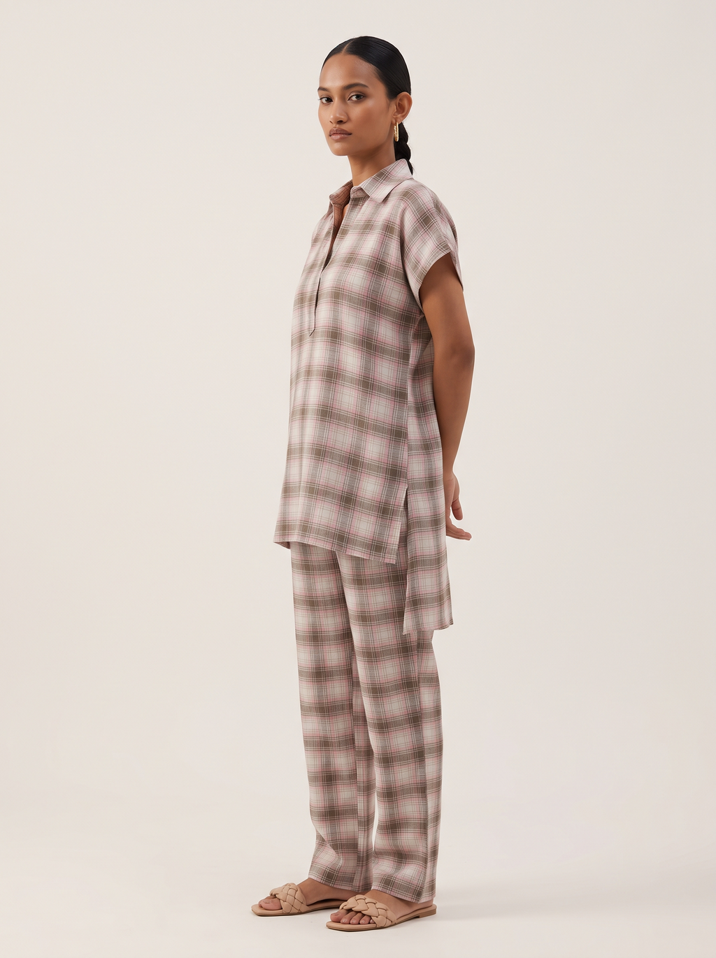 Pink Check Kaftan Top and Pant Co-ord Set