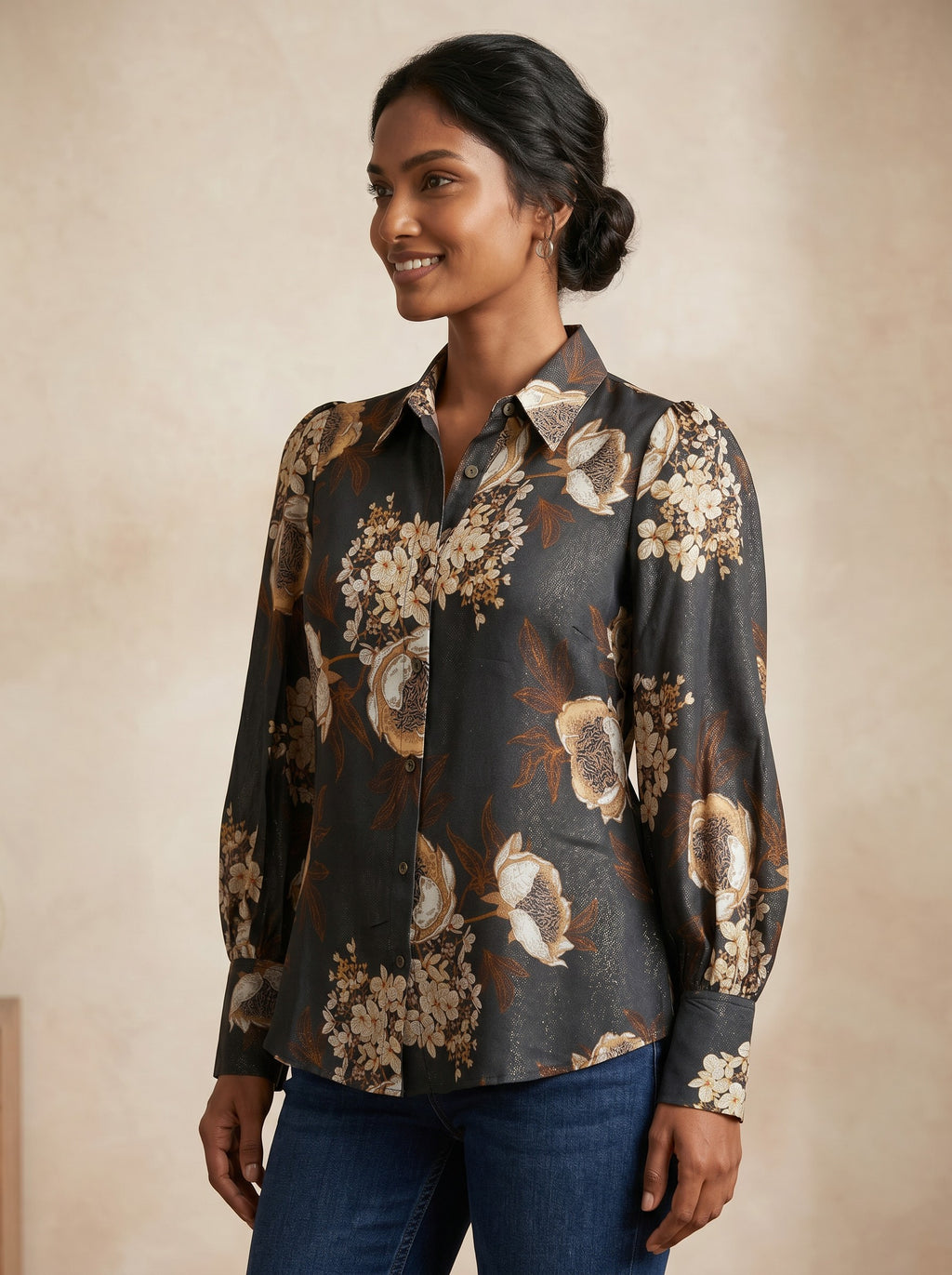Floral Shimmer Black Printed Party Top