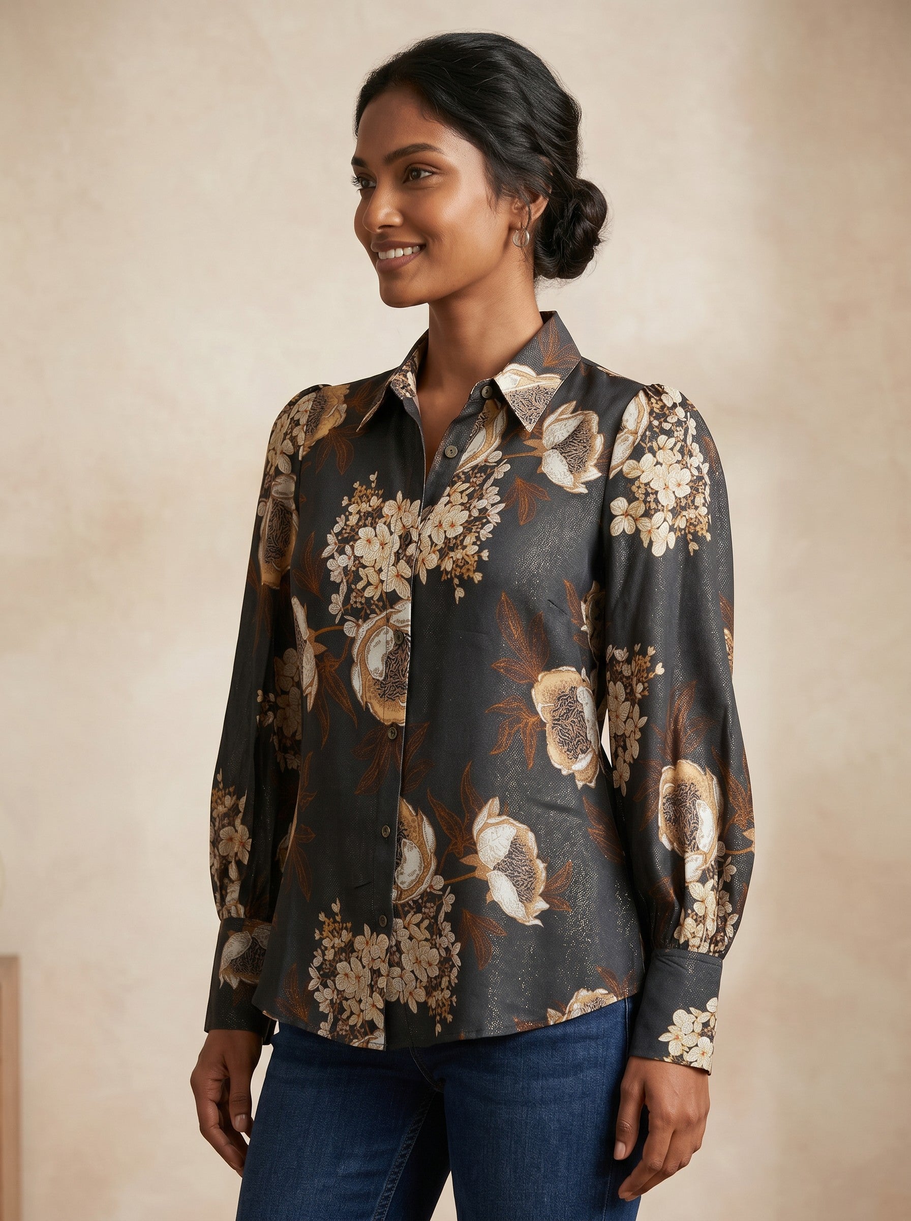 Floral Shimmer Black Printed Party Top