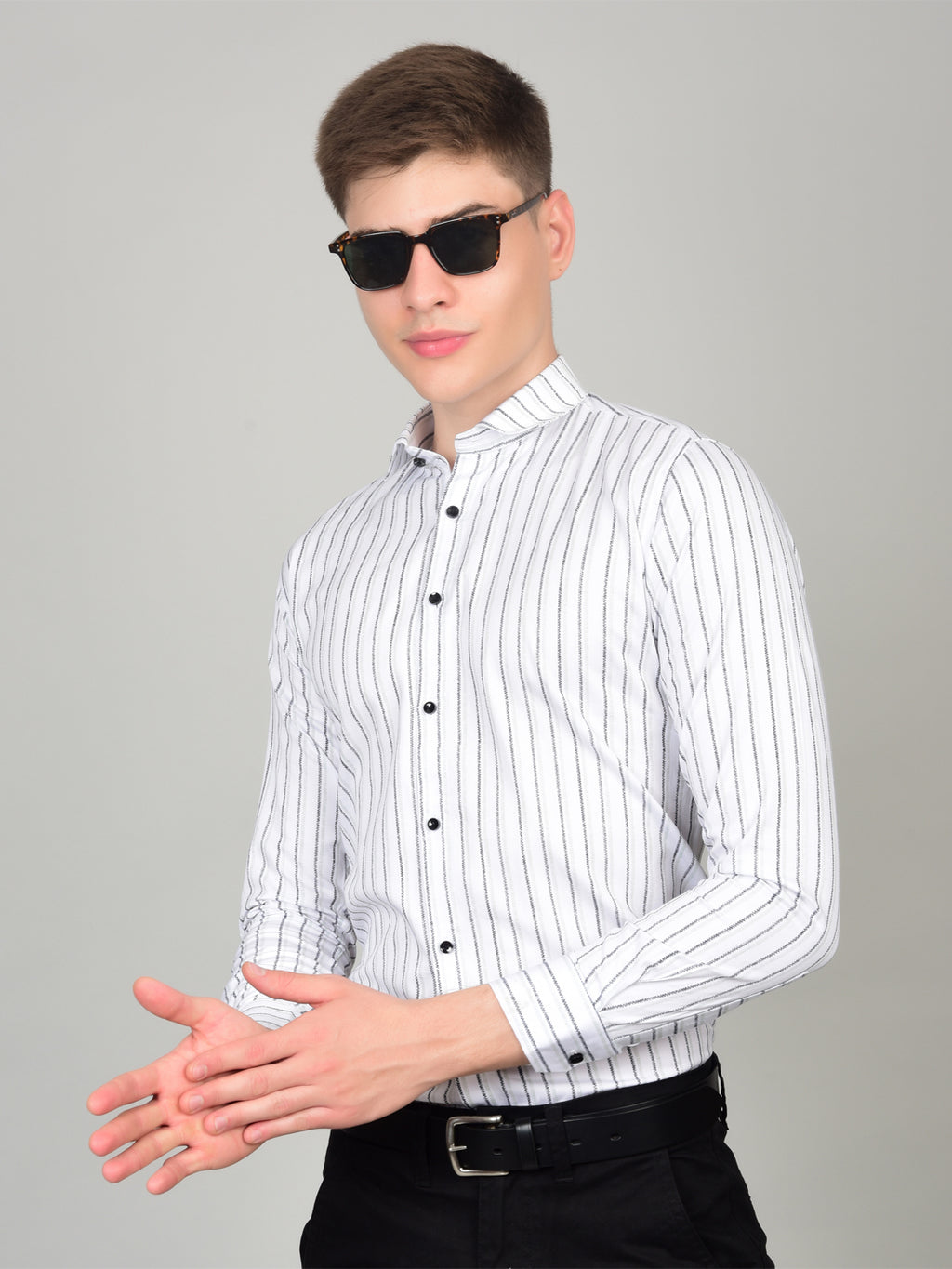 Sleek Stripe Elegance White Shirt