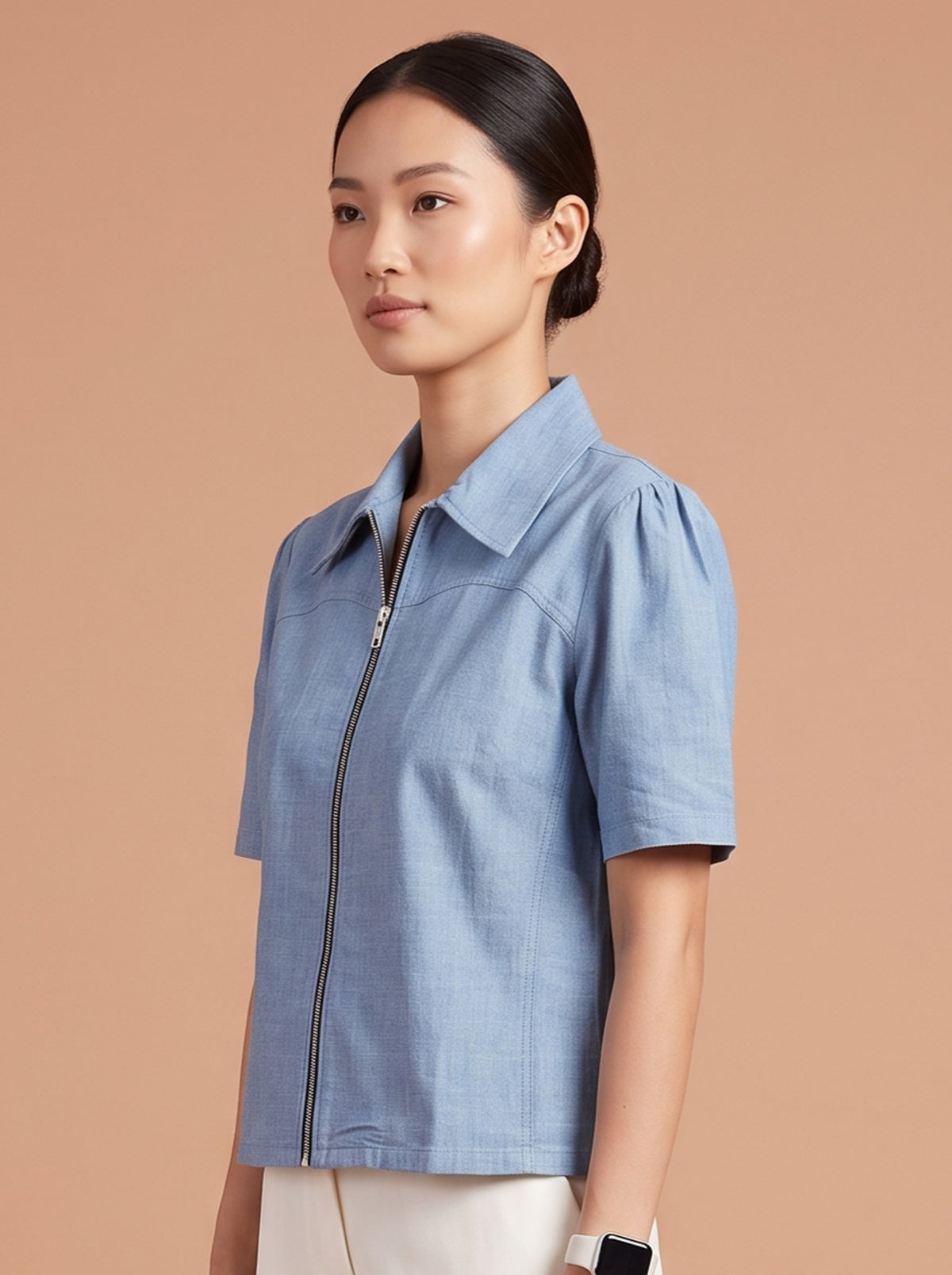 Denim Blue Zip-Up Top