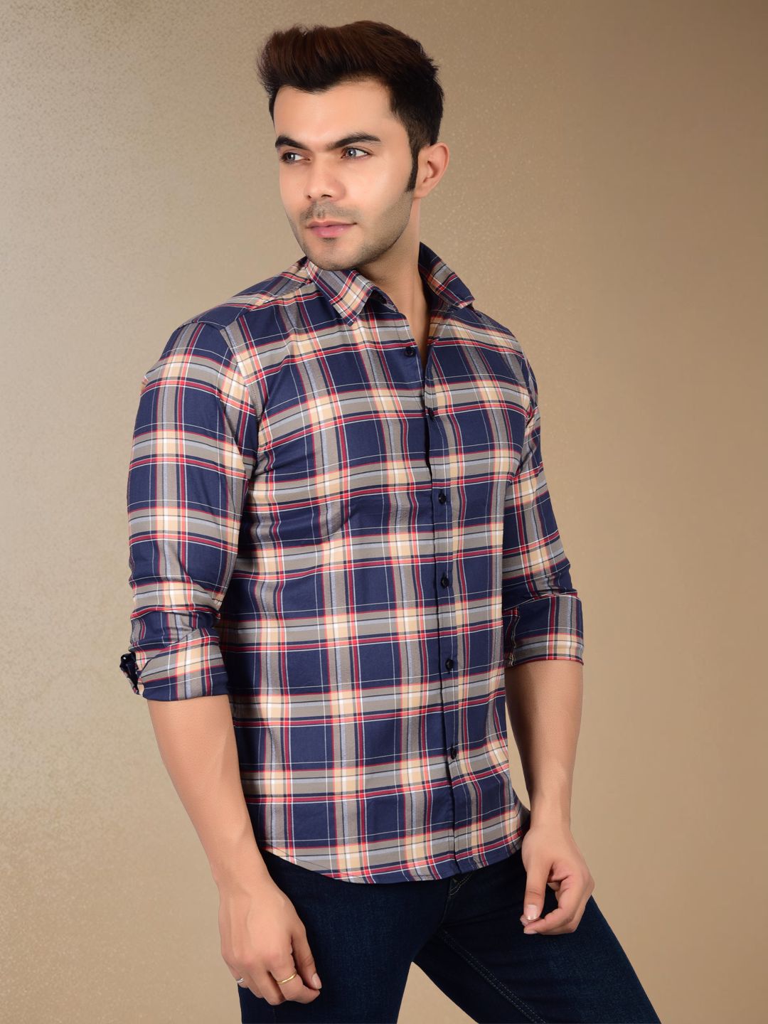 Modern Blue Plaid Check Shirt