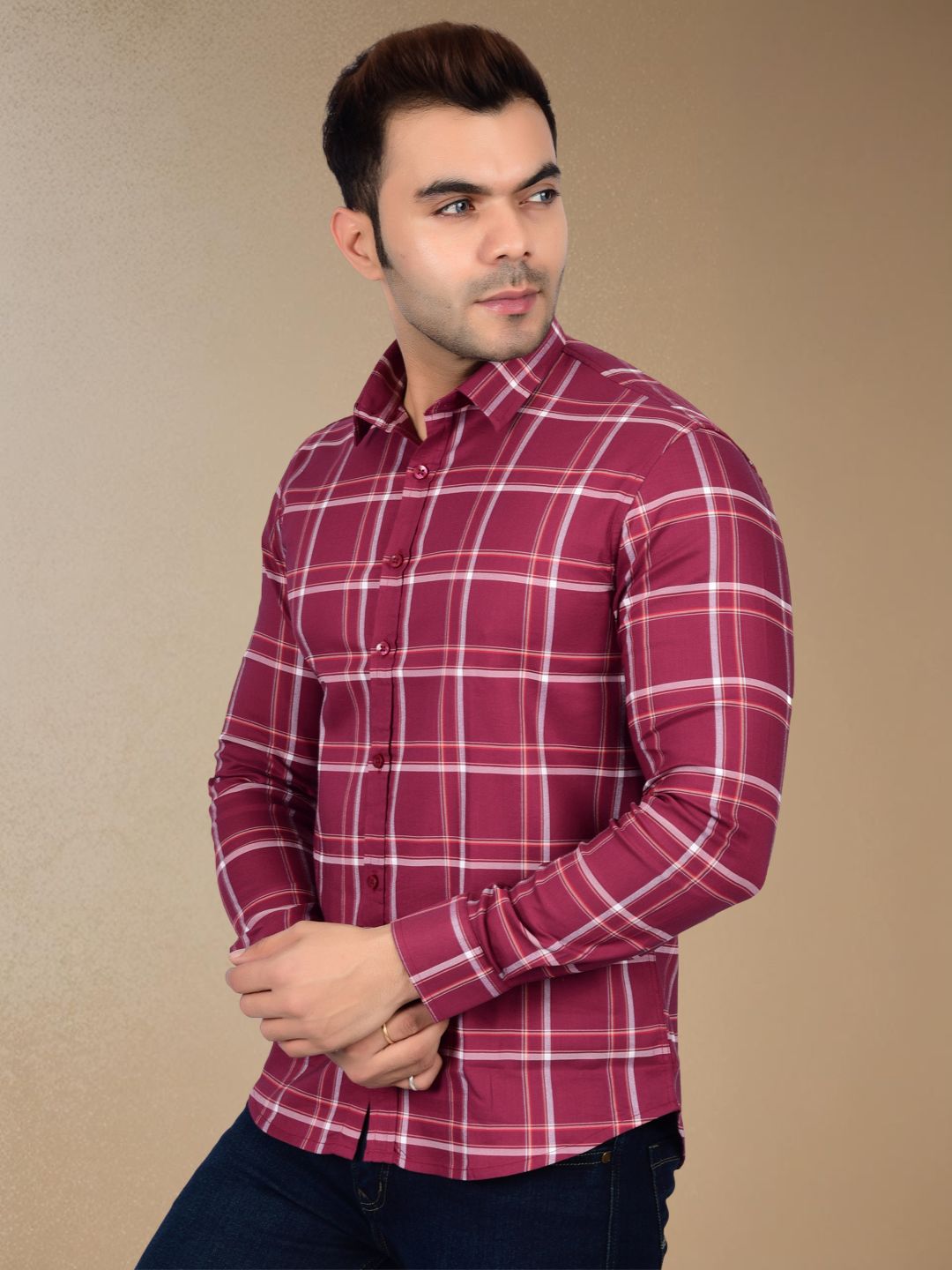 Rich Burgundy Plaid Check Shirt