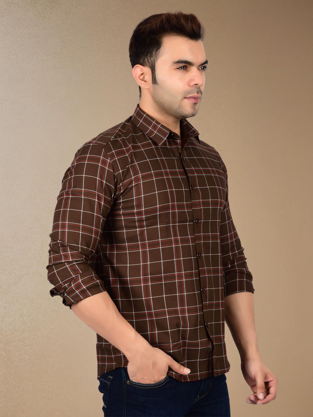 Mocha Brown Plaid Check Shirt