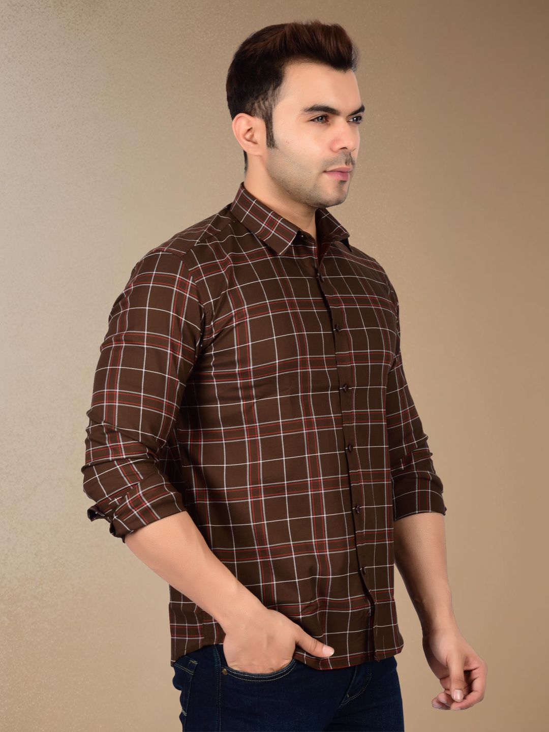 Mocha Brown Plaid Check Shirt