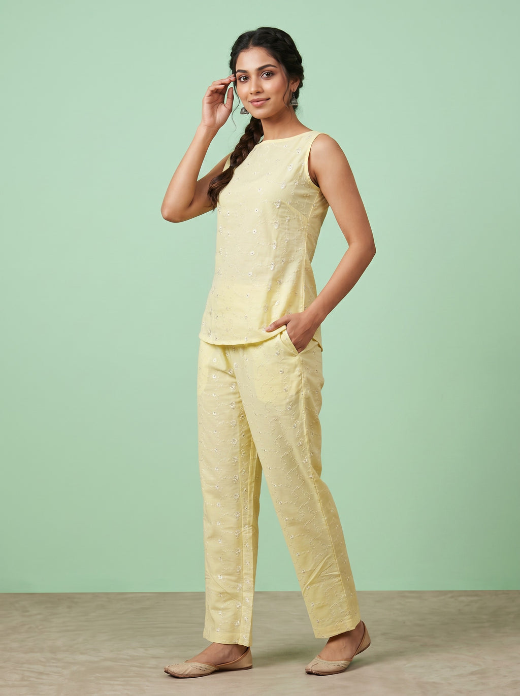 Yellow Embroidered Cotton Set
