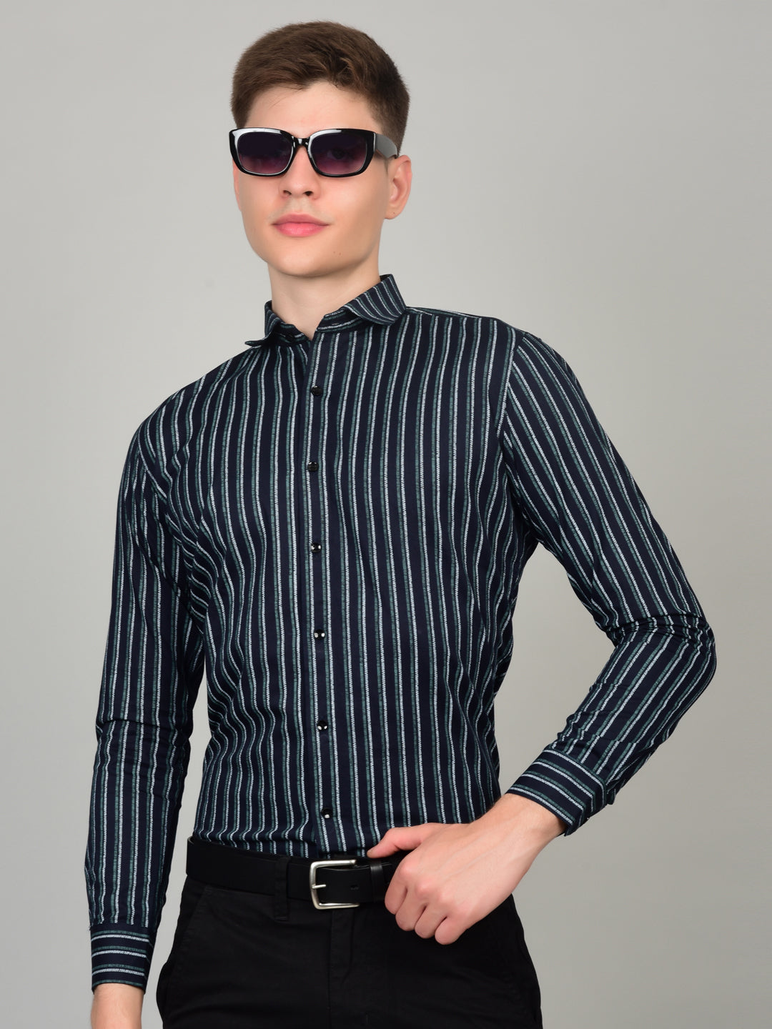 Sleek Stripe Elegance Blue Shirt