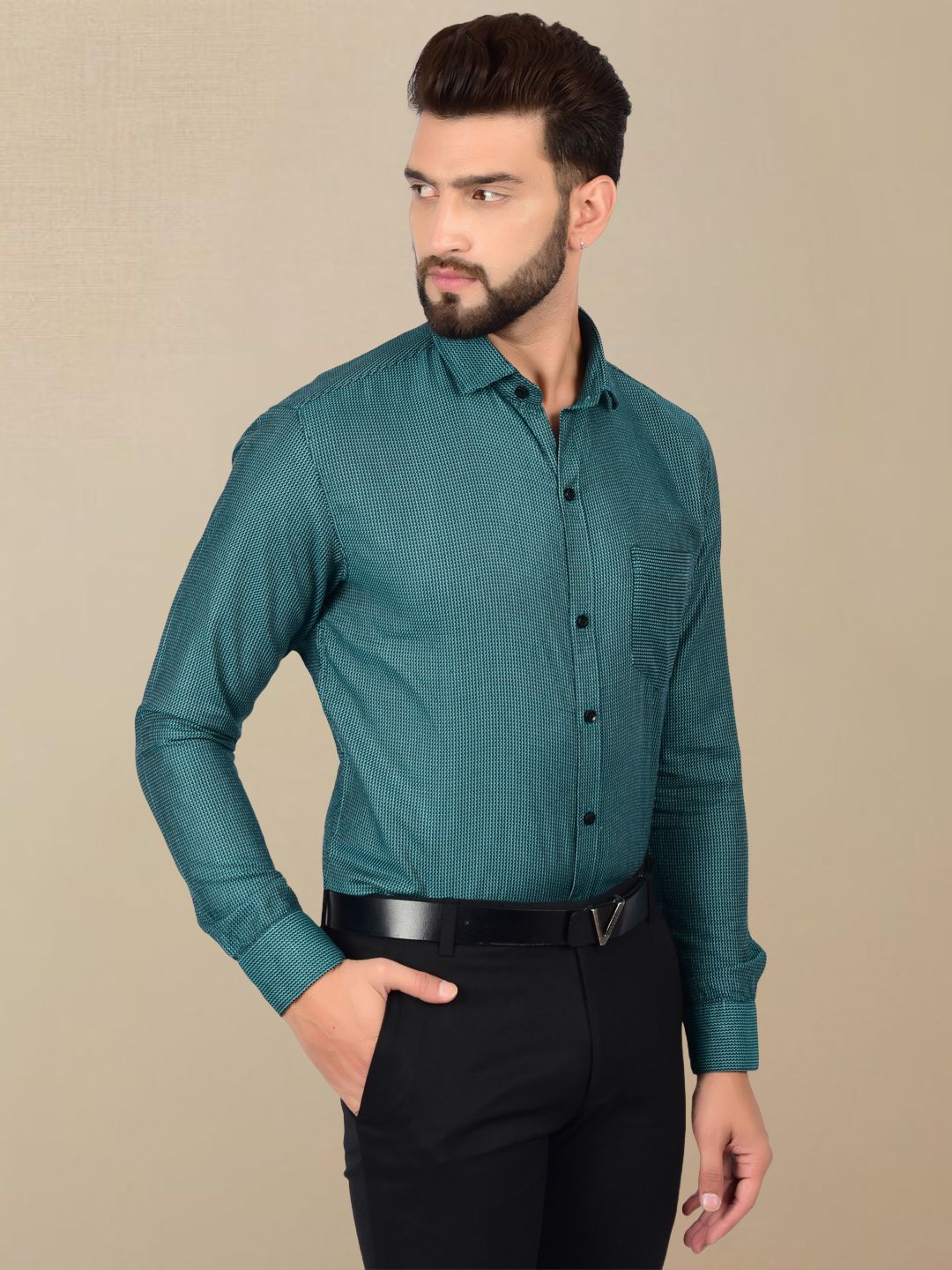 Classy Textured Emerald Green Shirt