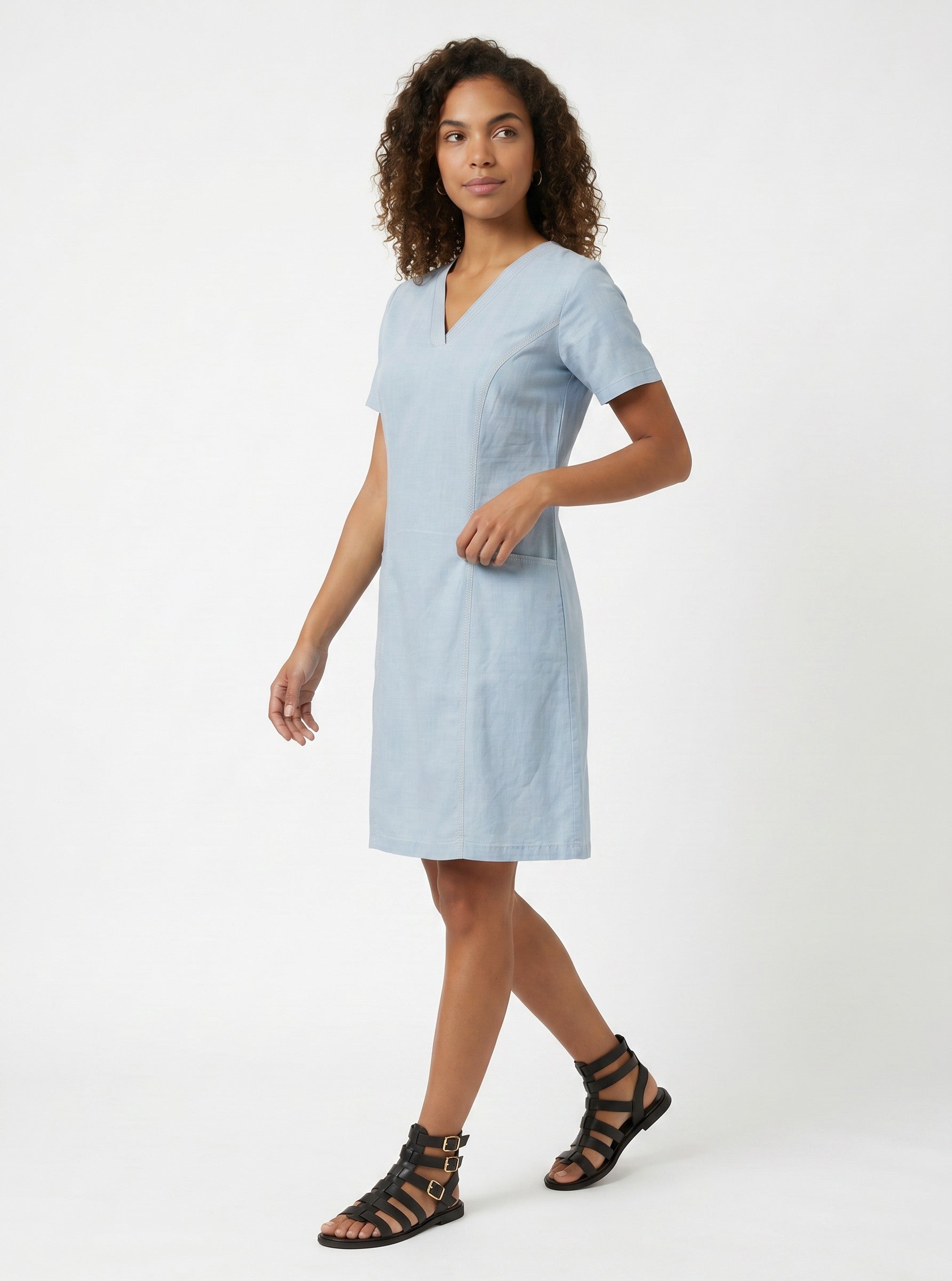 Women V-Neck Denim Tunic