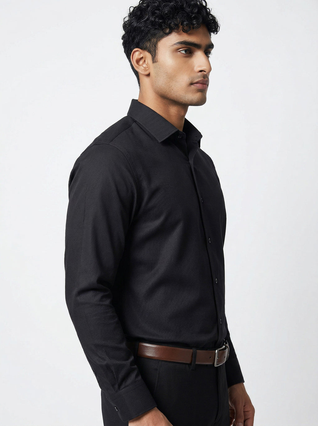 Self Textured Black Formal Shirt