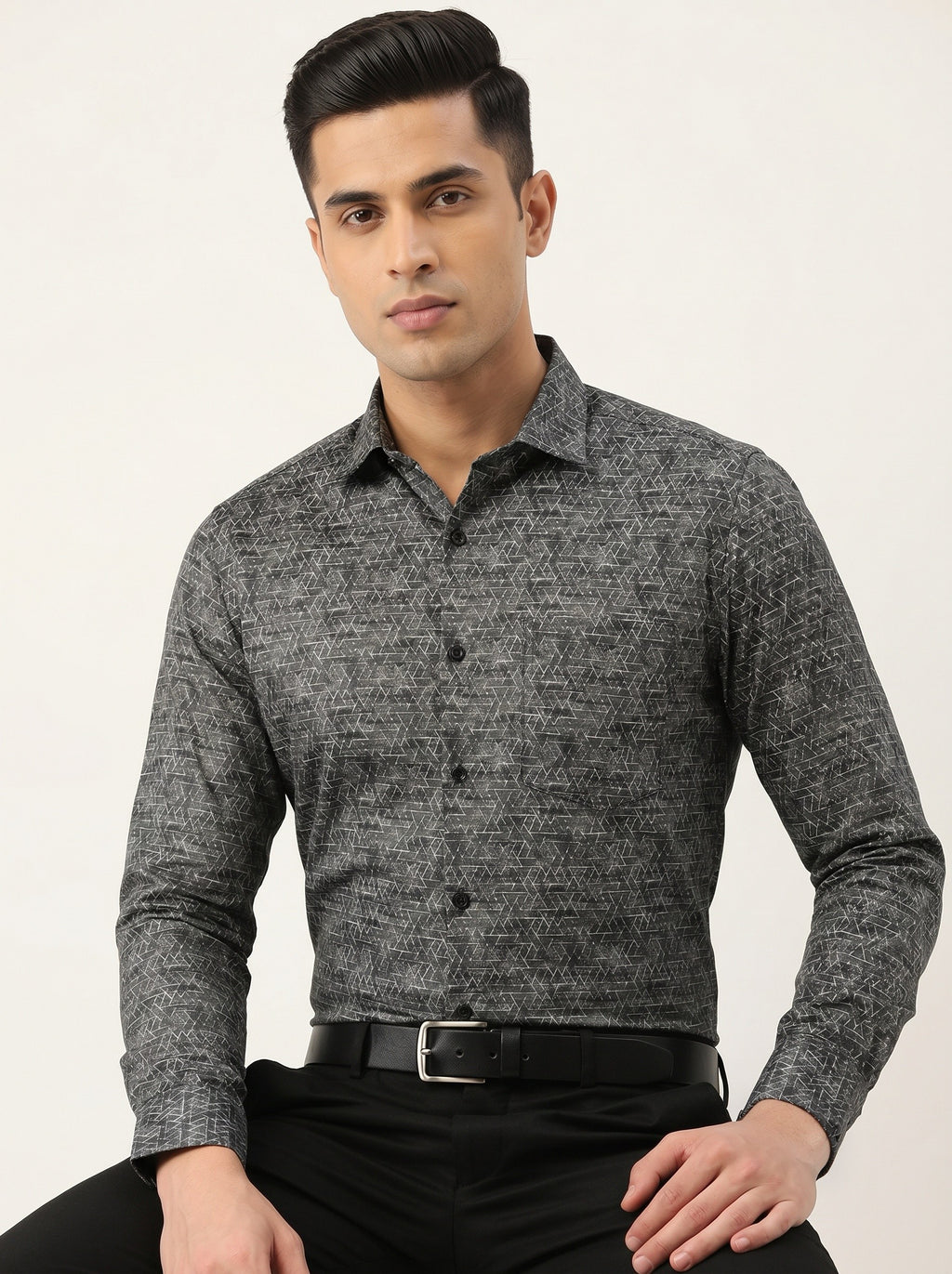Luxe Geometric Print Grey Shirt