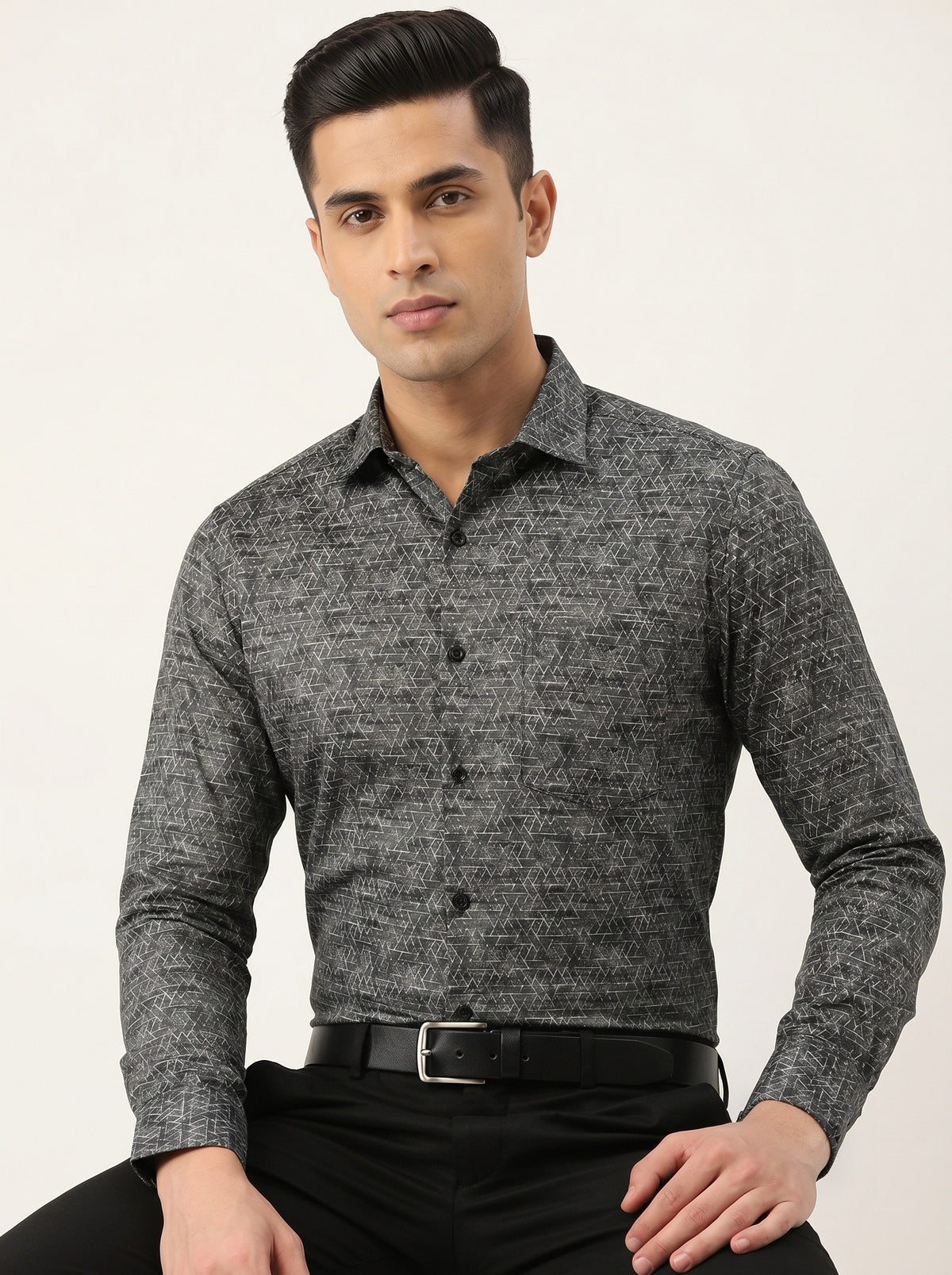Luxe Geometric Print Grey Shirt