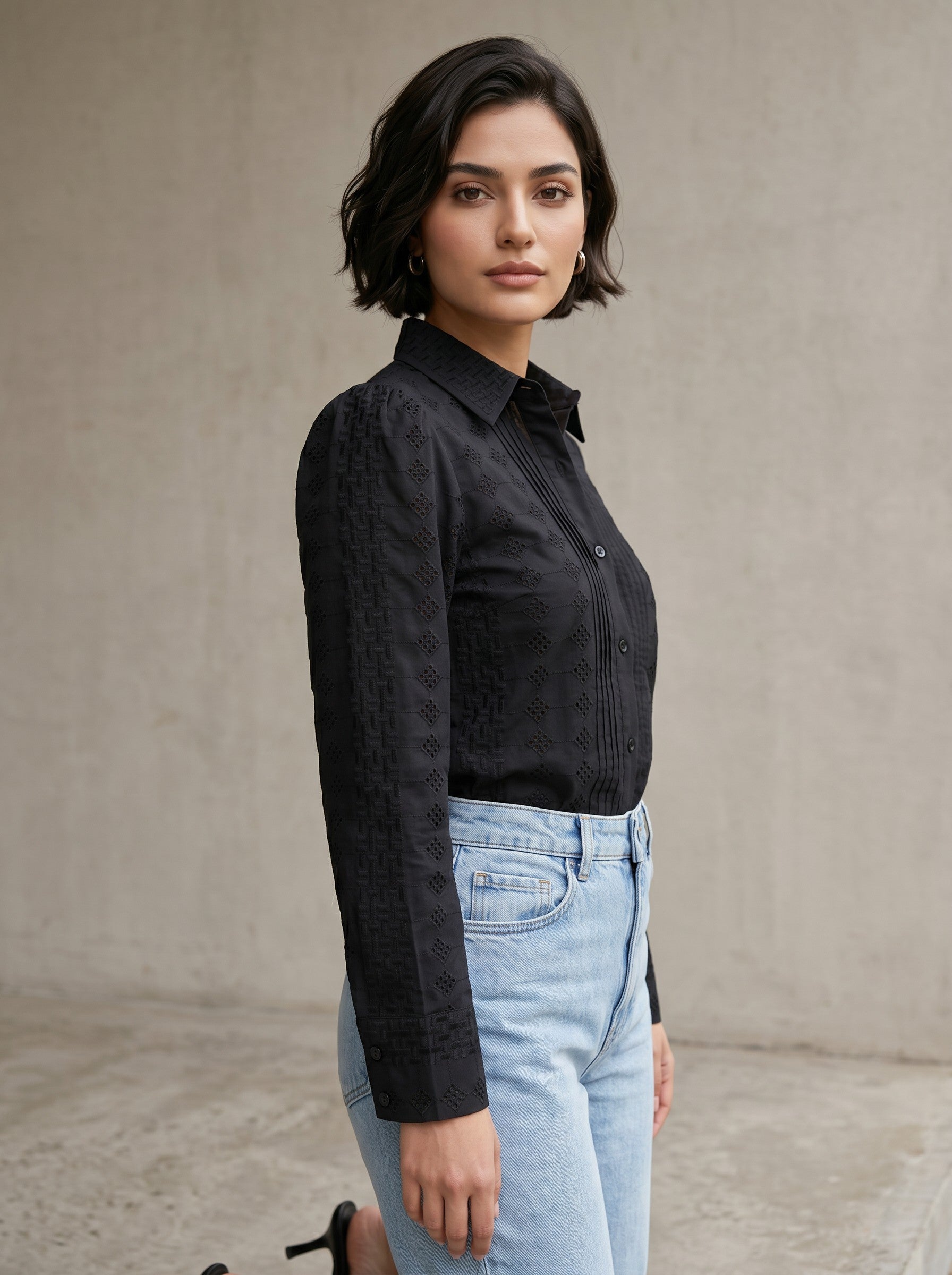 Black Schiffli Cotton Top