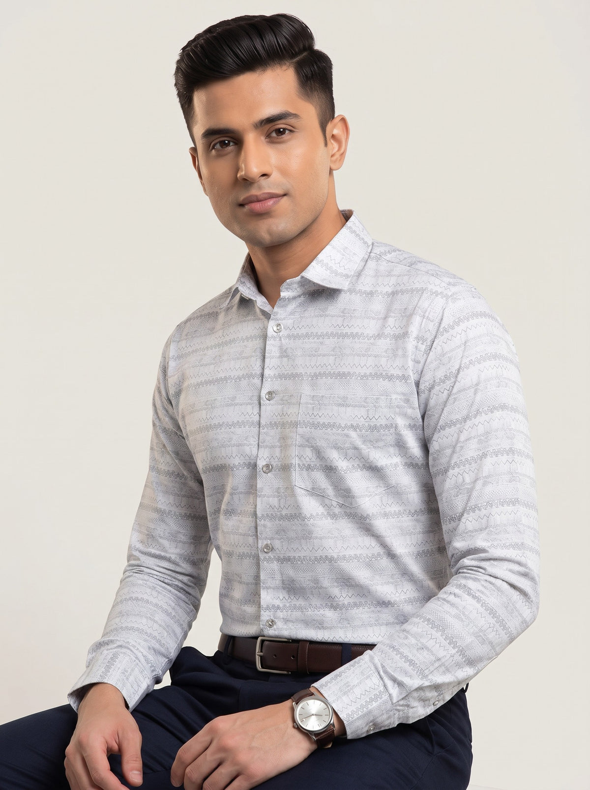 Glacial White Ethnic Chevron Shirt