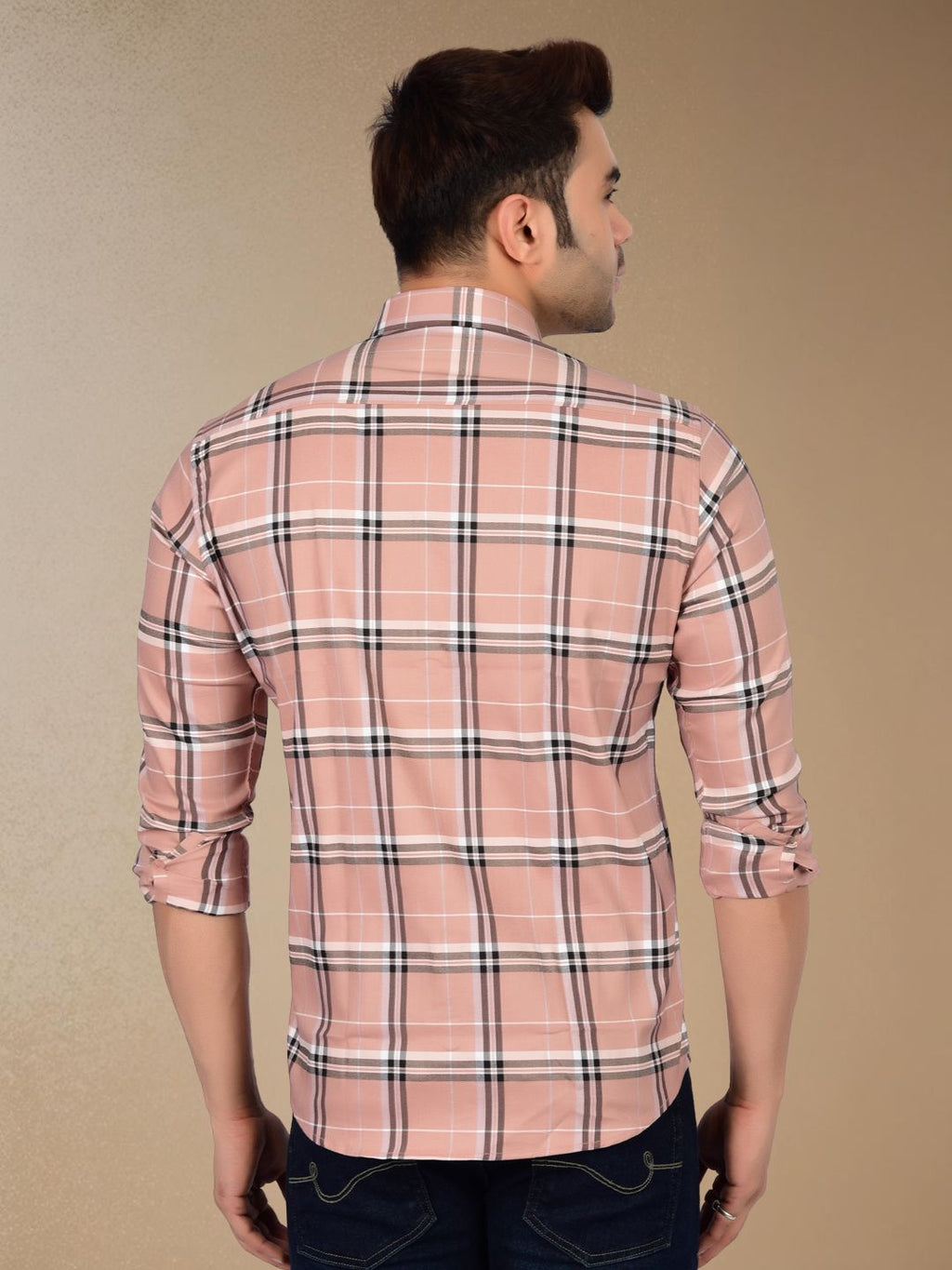 Soft Peach Plaid Check Shirt