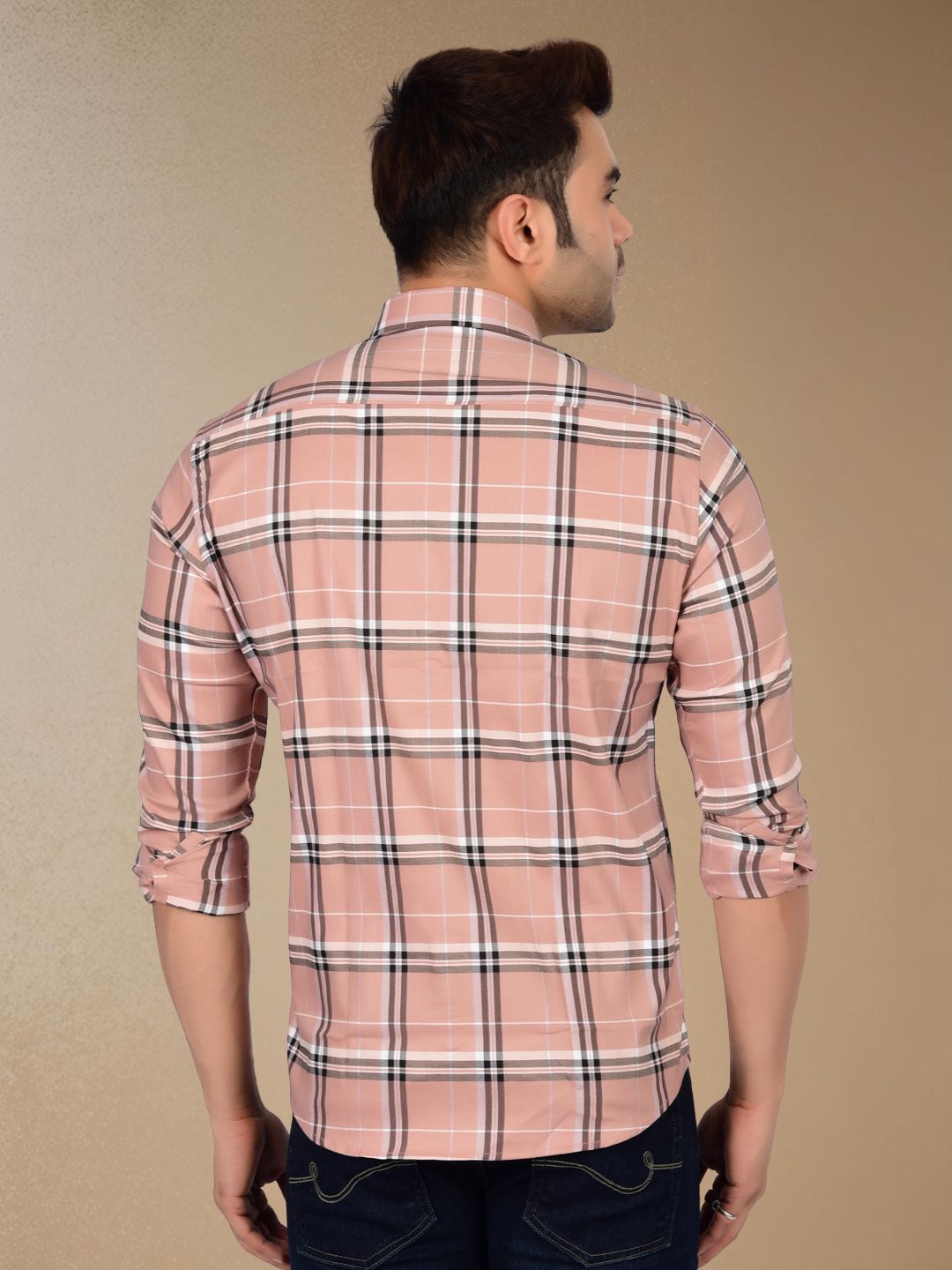 Soft Peach Plaid Check Shirt