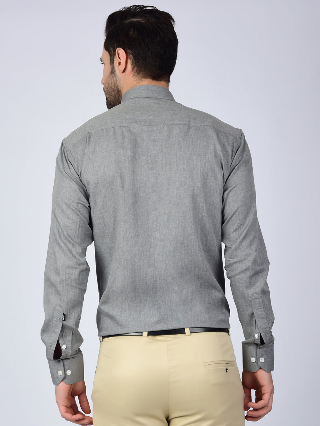 Herringbone Weave Solid Grey Men Formal Shirt