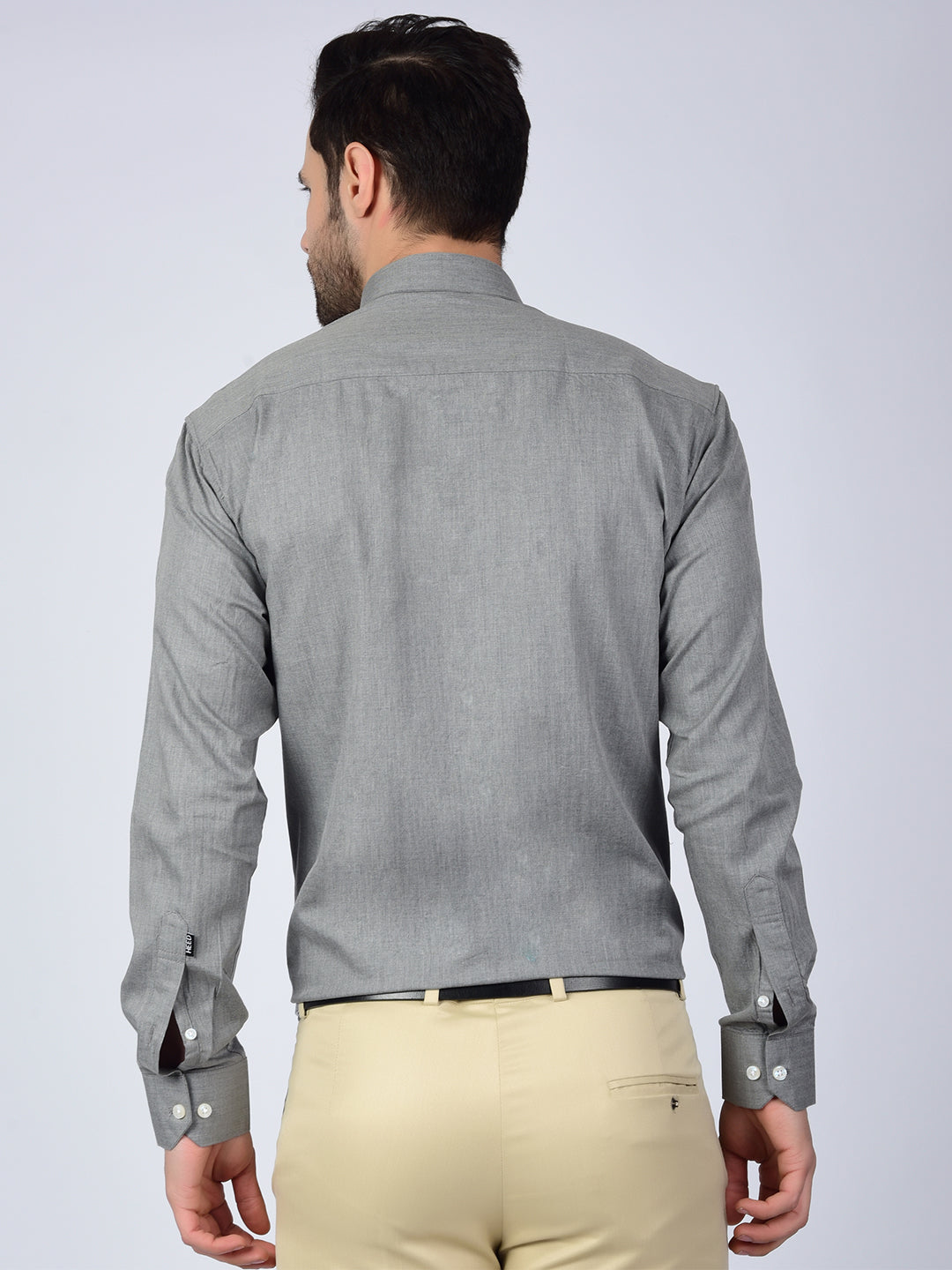 Herringbone Weave Solid Grey Men Formal Shirt