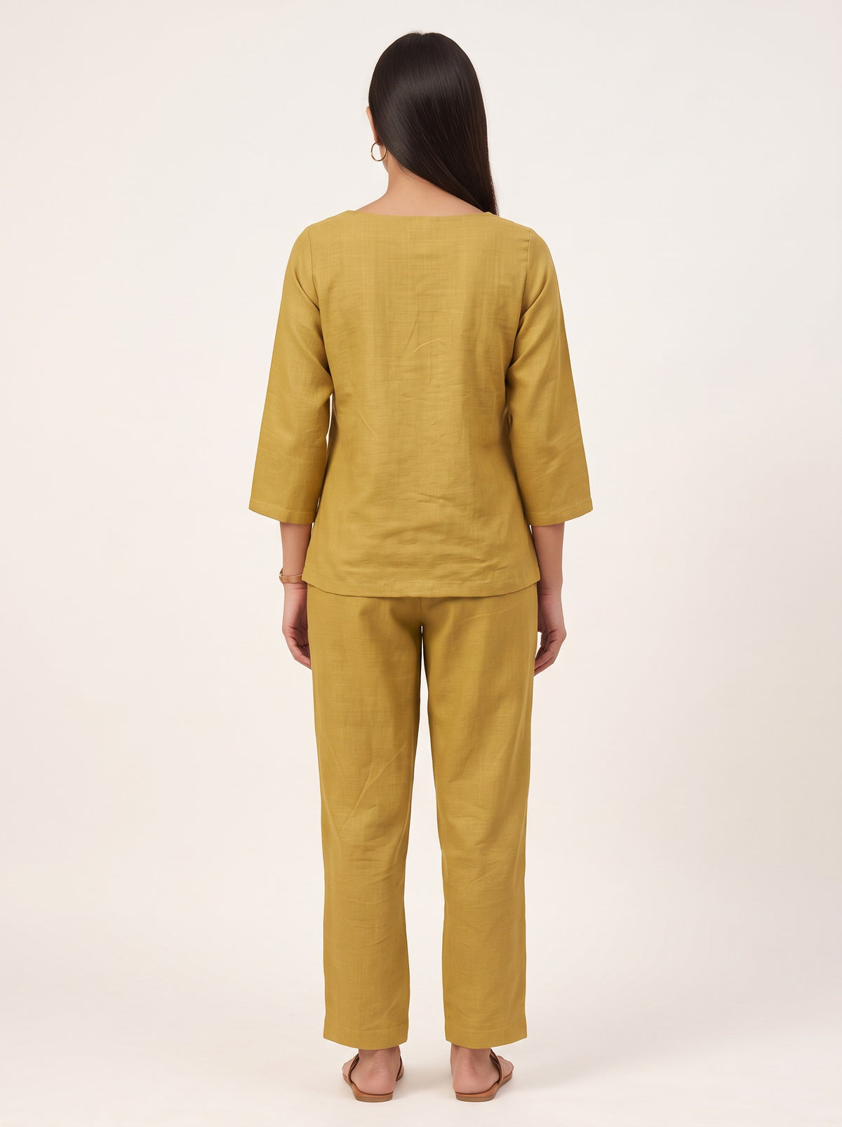 Mustard Linen Embroidered Co-ord