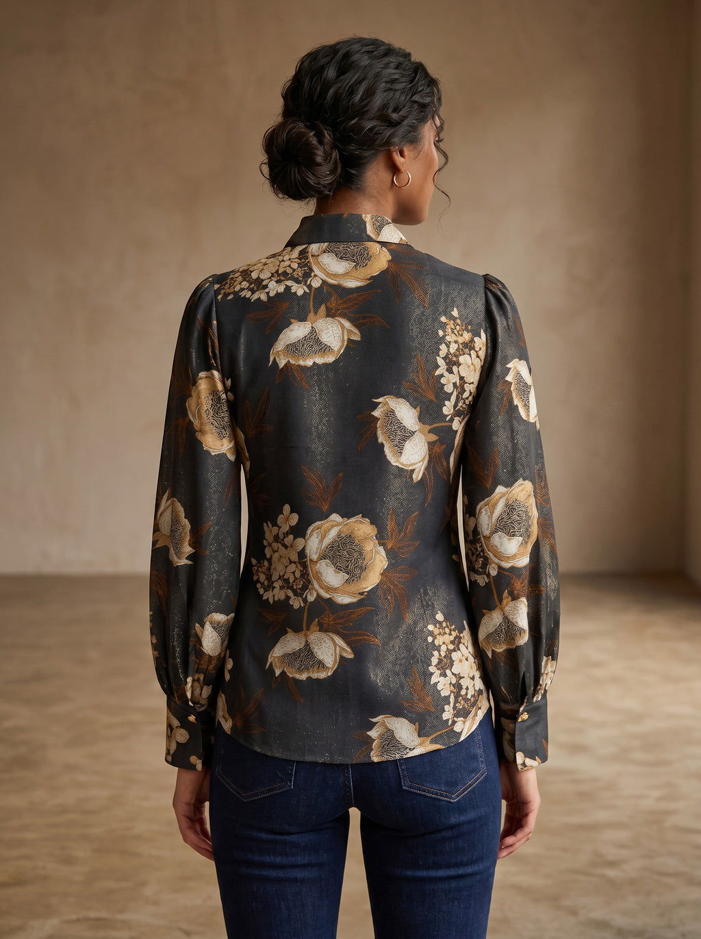 Floral Shimmer Black Printed Party Top