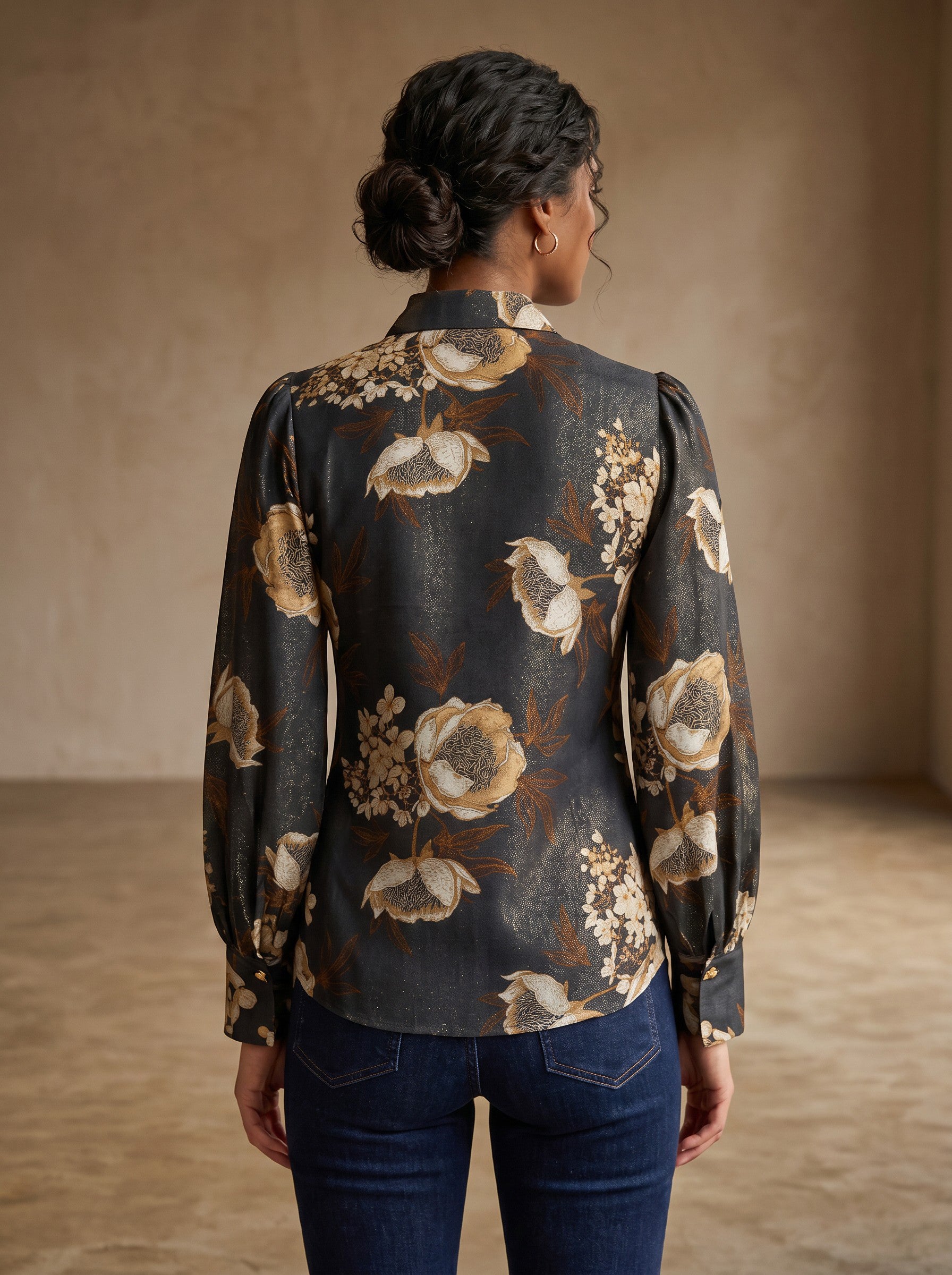 Floral Shimmer Black Printed Party Top