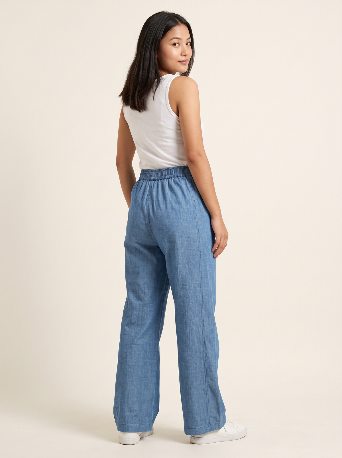 Blue Washed Denim Wide Leg Boot Cut Fit Lower Pants
