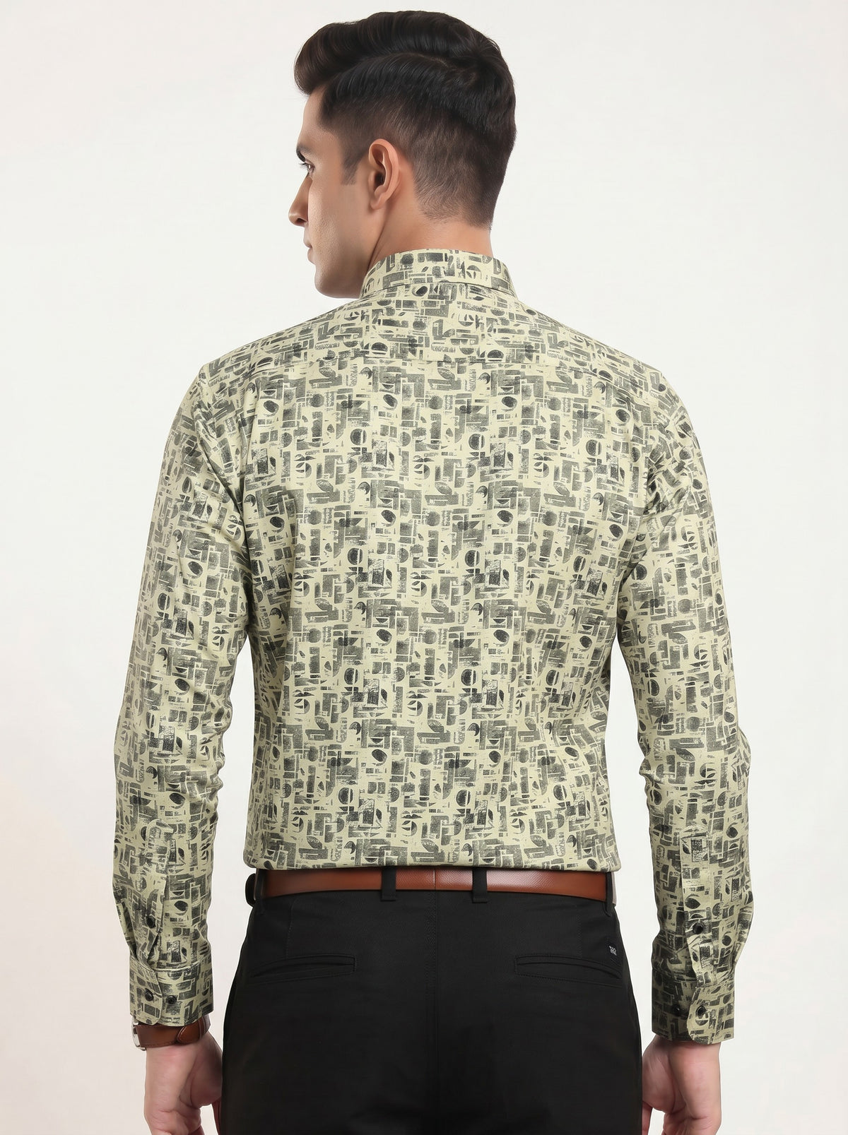 Olive Beige Abstract Print Shirt
