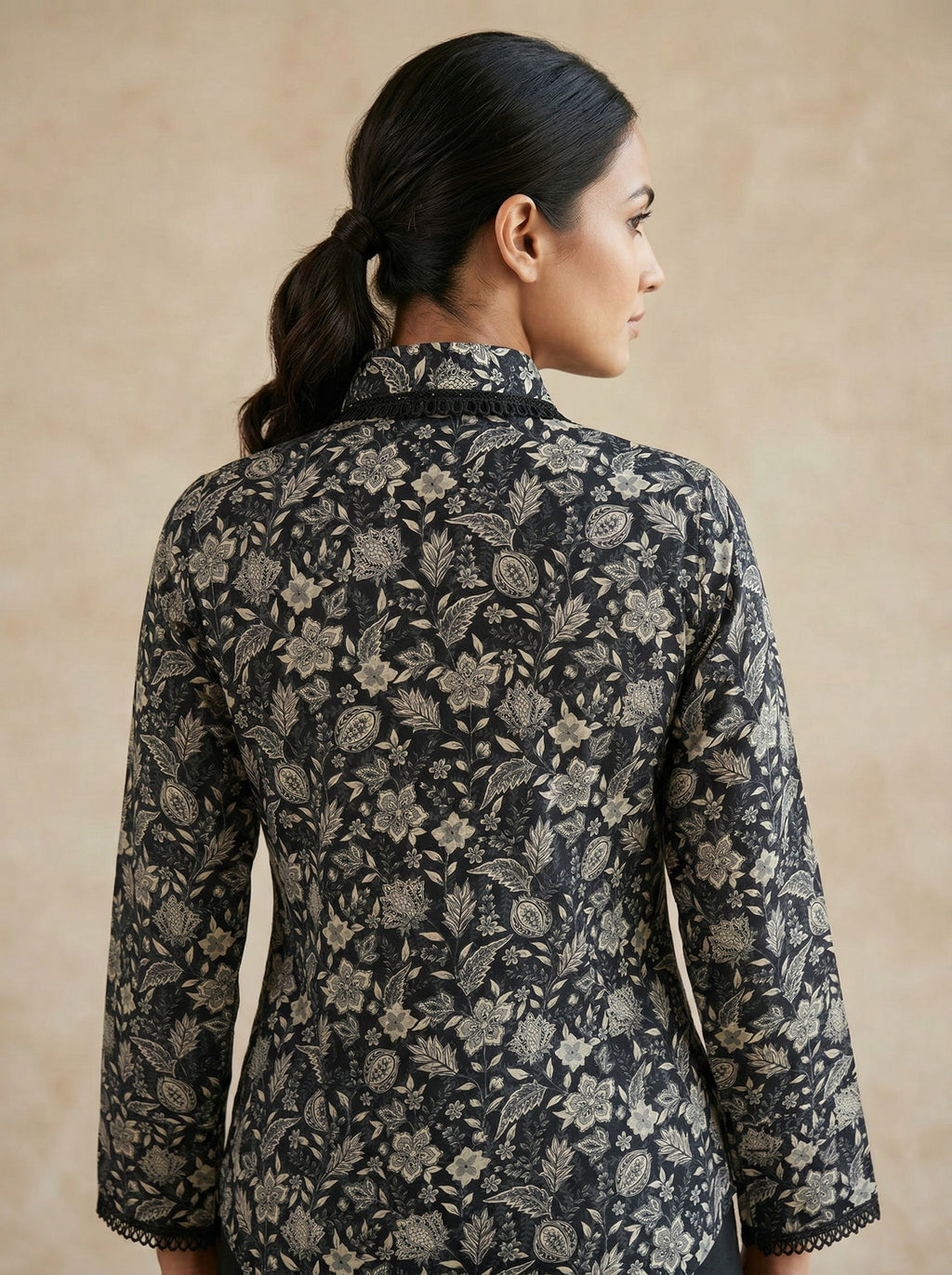 Black Floral Print Lace Top